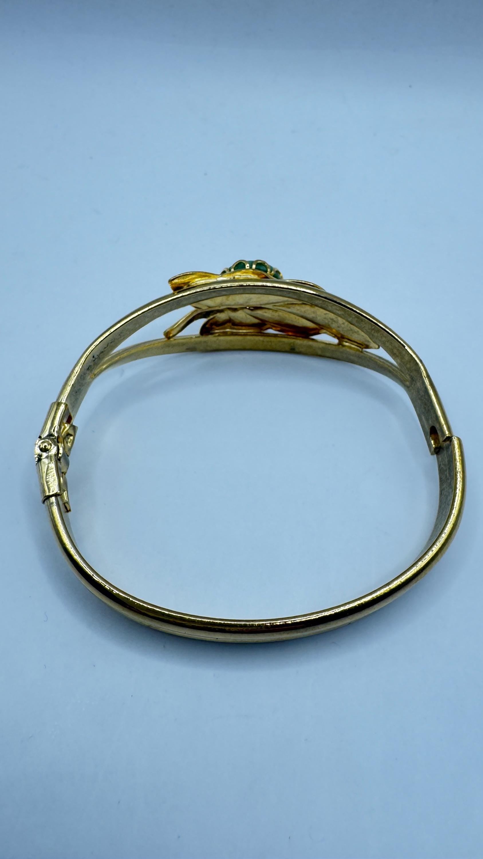 Vintage Green Jade Bangle Bracelet Gold filled Cuff