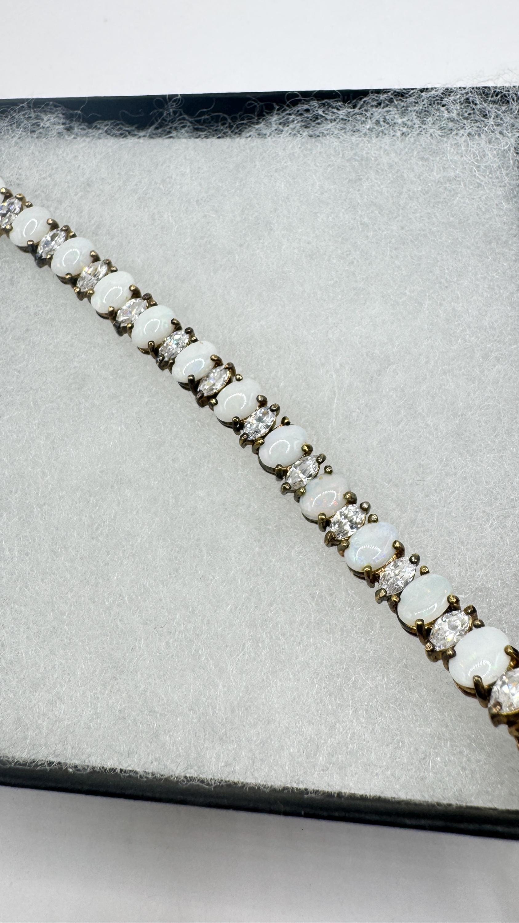 Vintage White Fire Opal Bracelet 925 Sterling Silver