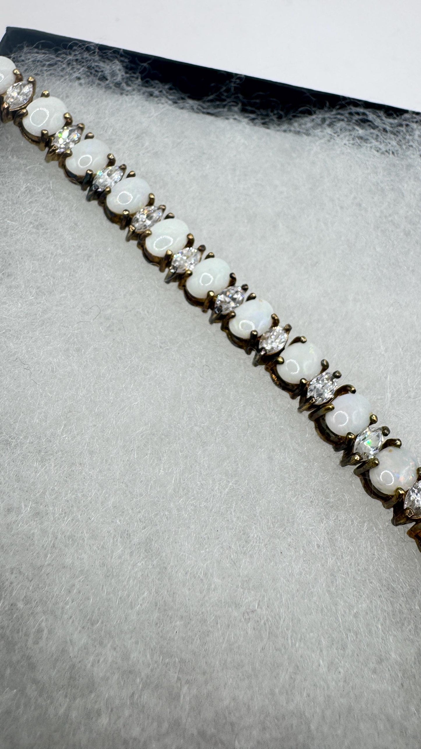 Vintage White Fire Opal Bracelet 925 Sterling Silver