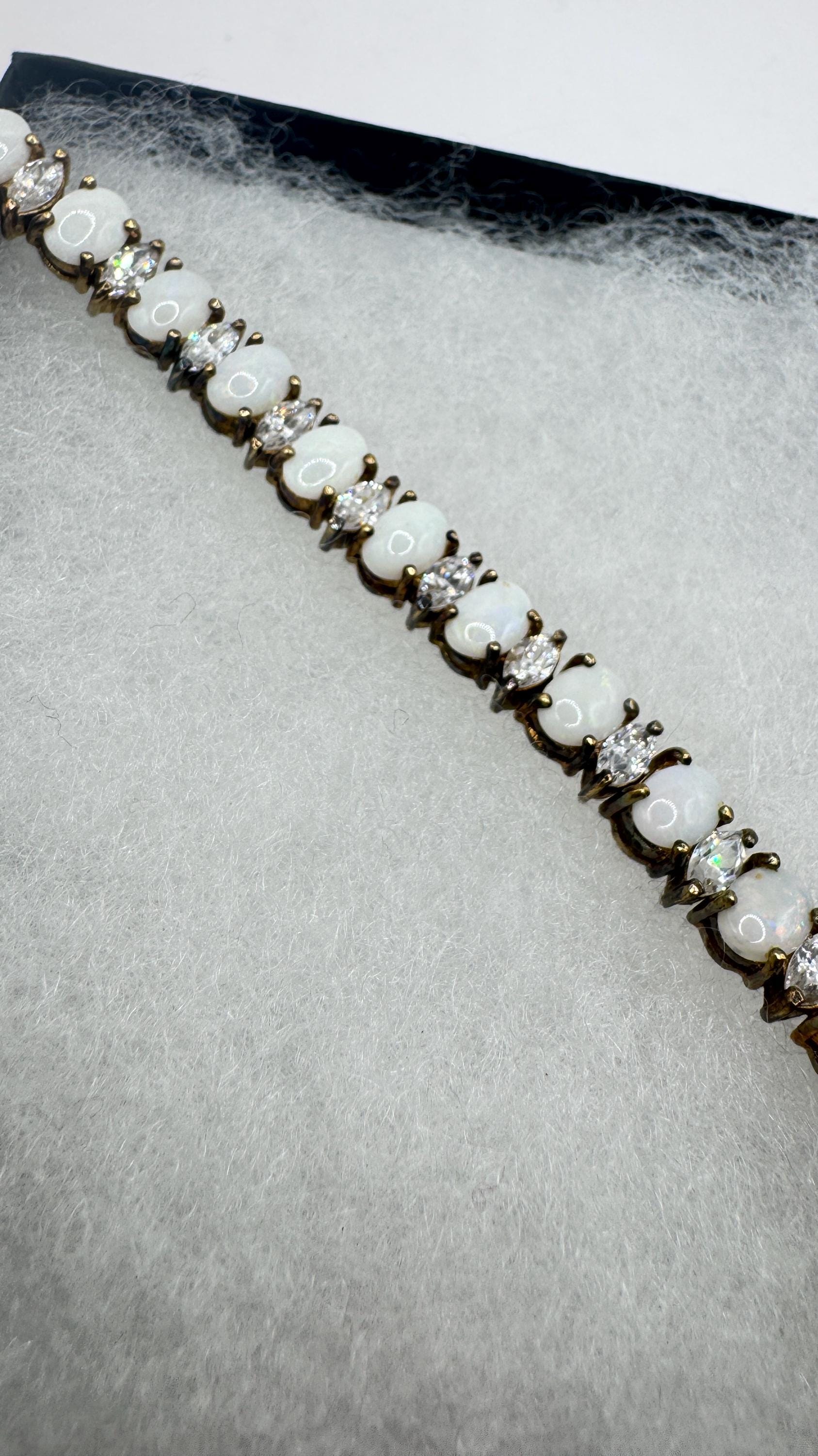 Vintage White Fire Opal Bracelet 925 Sterling Silver