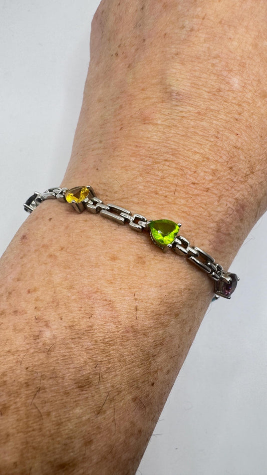 Vintage Mixed Gemstone 925 Sterling Silver Bracelet