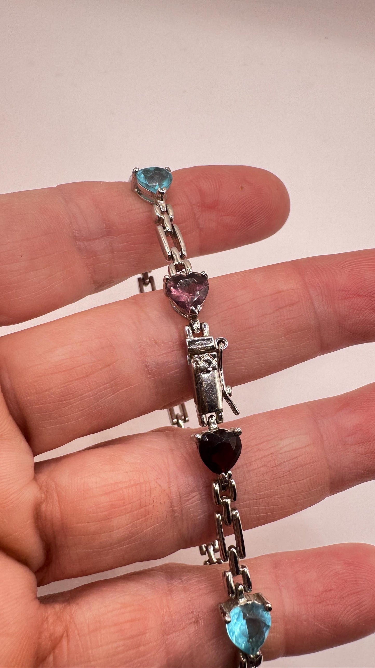 Vintage Mixed Gemstone 925 Sterling Silver Bracelet