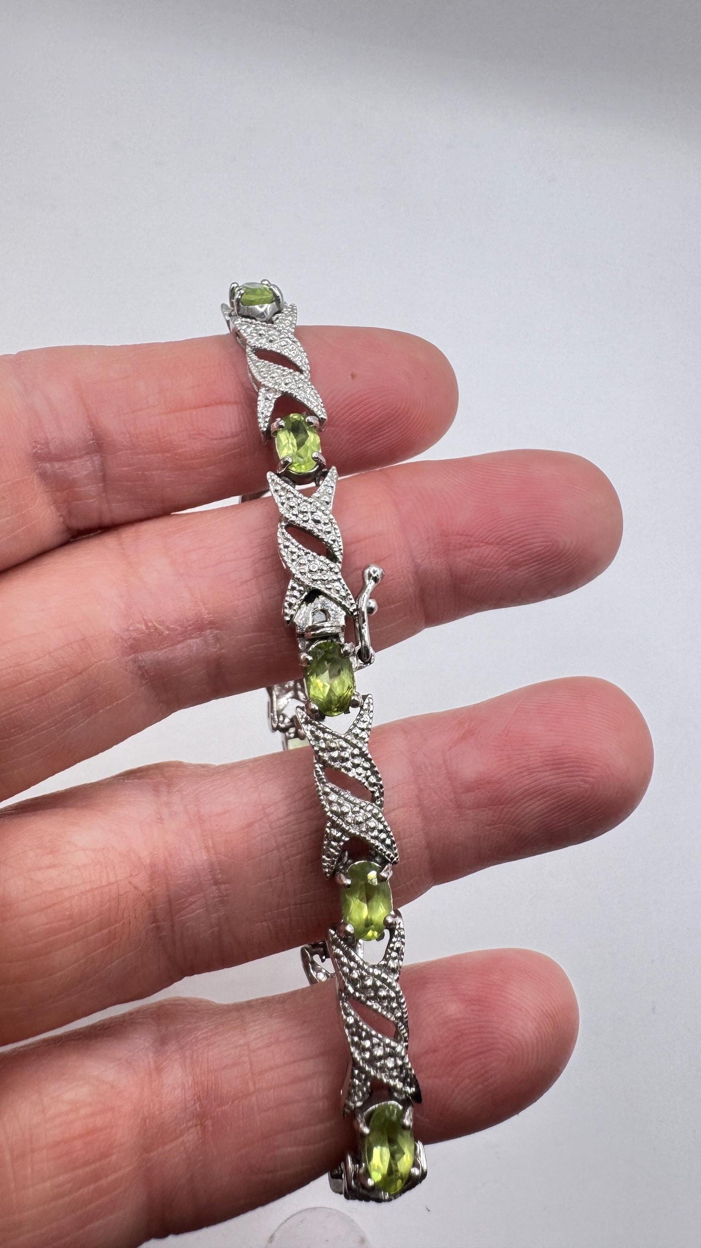 Vintage Green Peridot Diamond Chip Bracelet 925 Sterling Silver