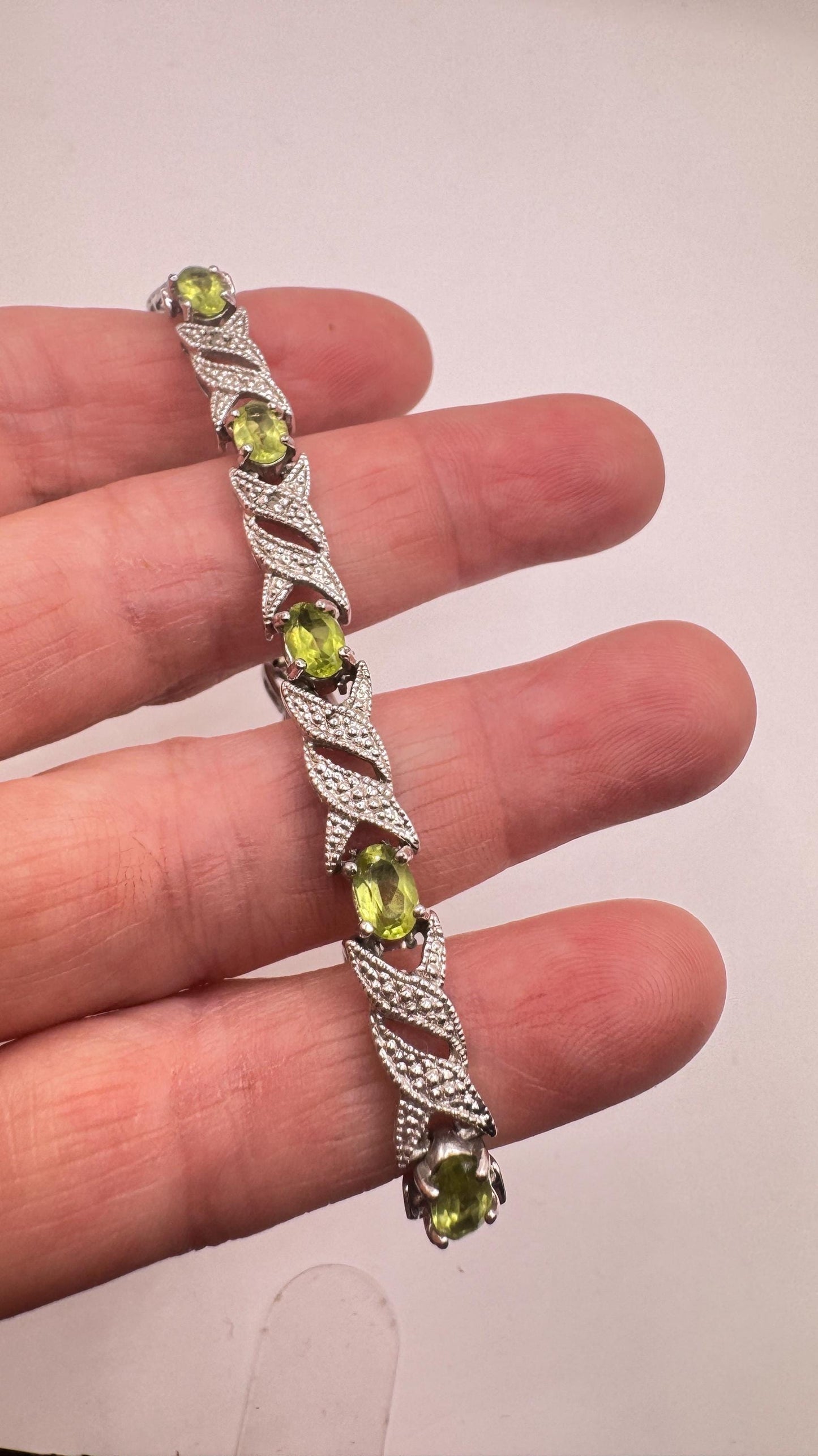 Vintage Green Peridot Diamond Chip Bracelet 925 Sterling Silver