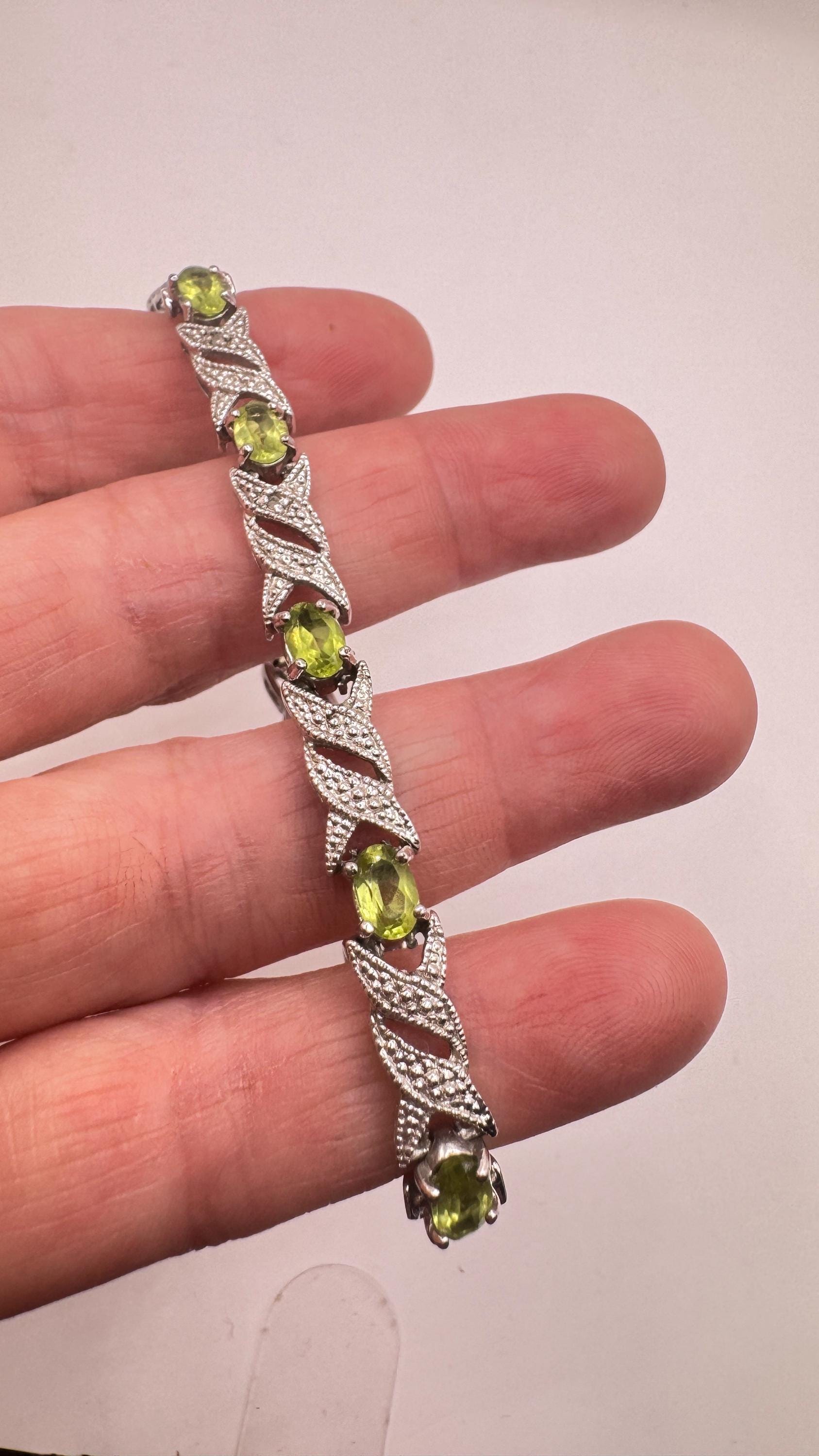 Vintage Green Peridot Diamond Chip Bracelet 925 Sterling Silver