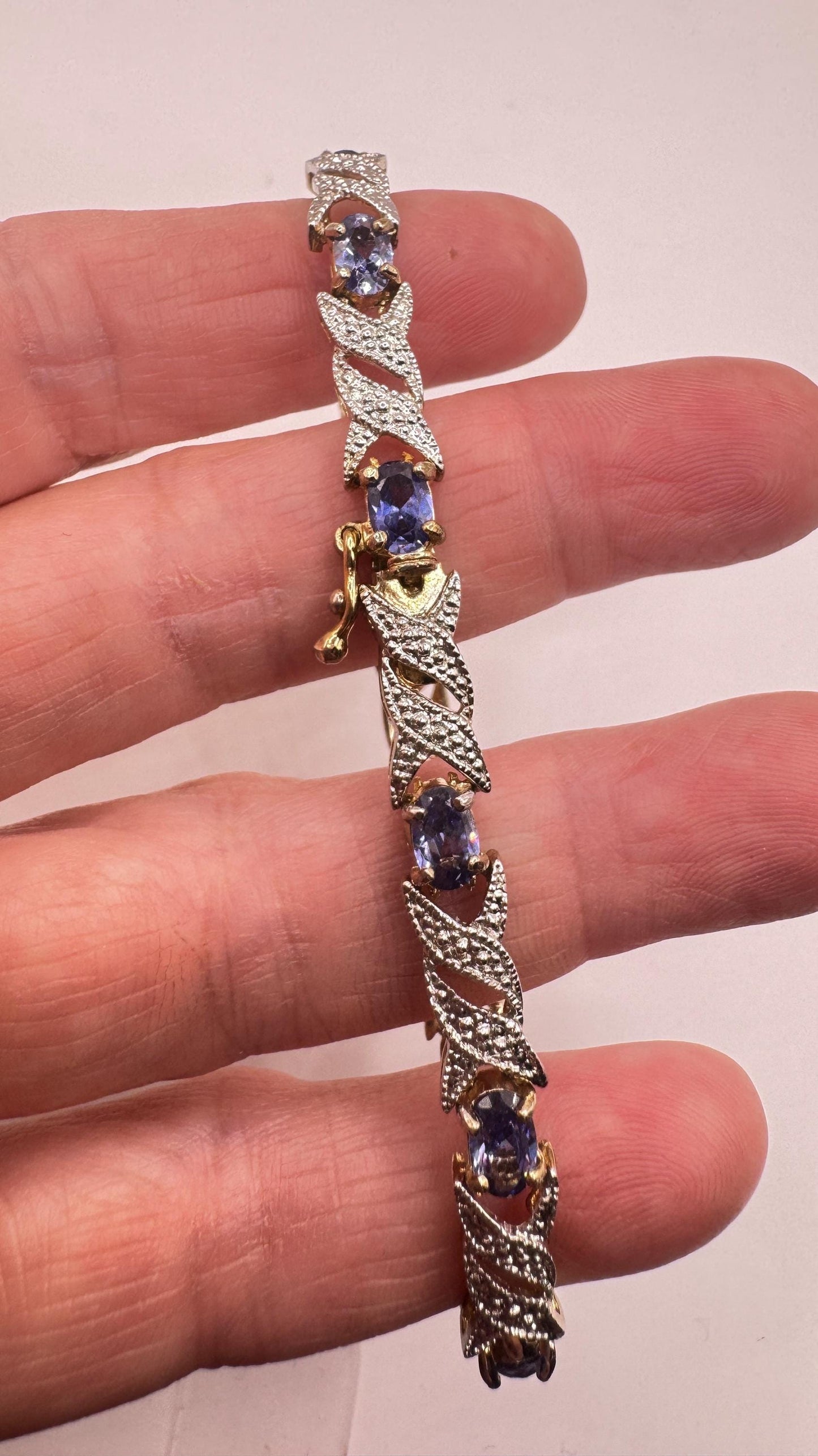 Vintage Blue Tanzanite Diamond Bracelet 925 Sterling Silver