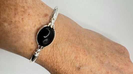 Vintage 925 Sterling Silver Black Onyx Bracelet