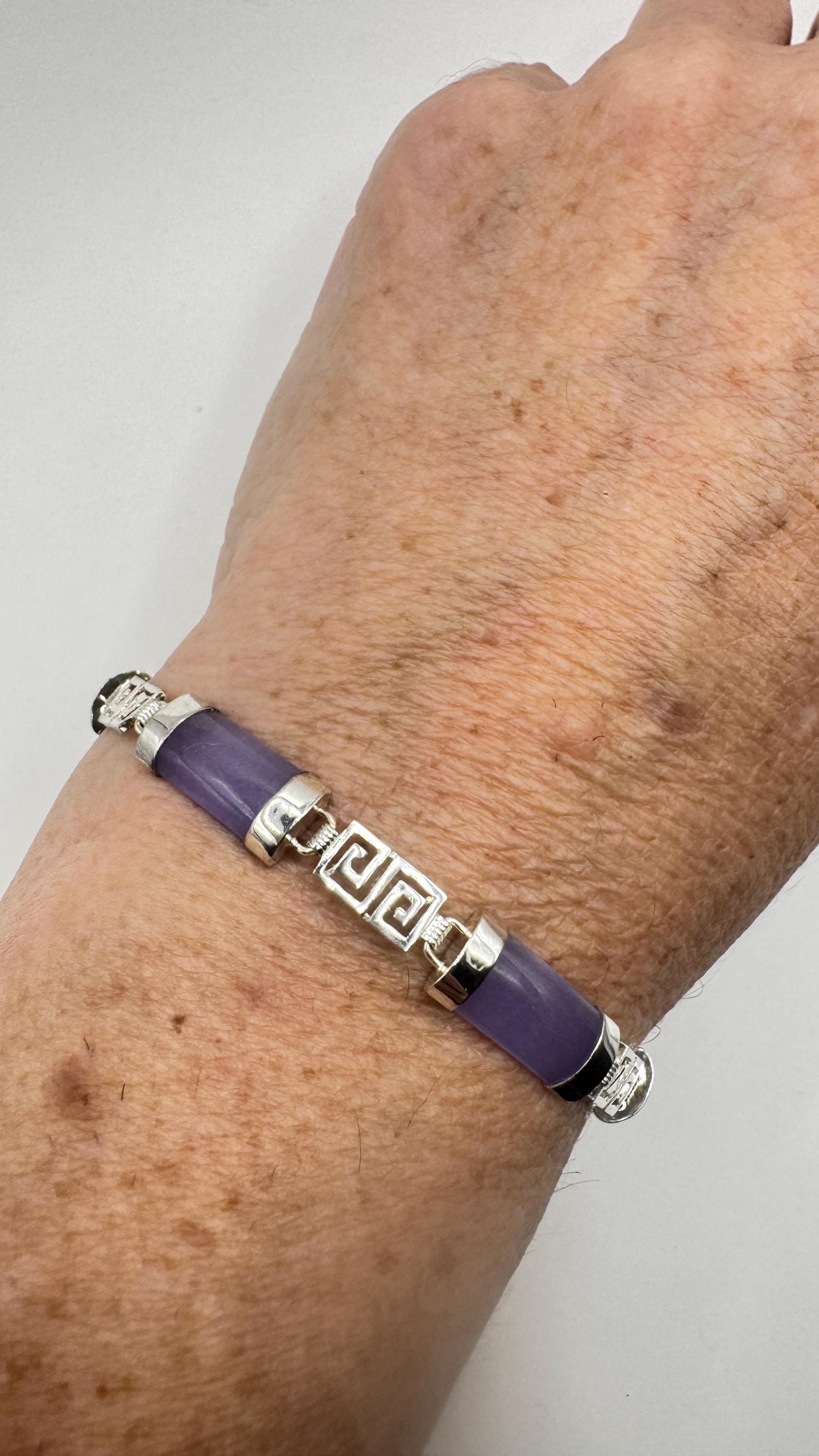 Vintage Lavender Jade Bracelet 925 Sterling Silver Tennis