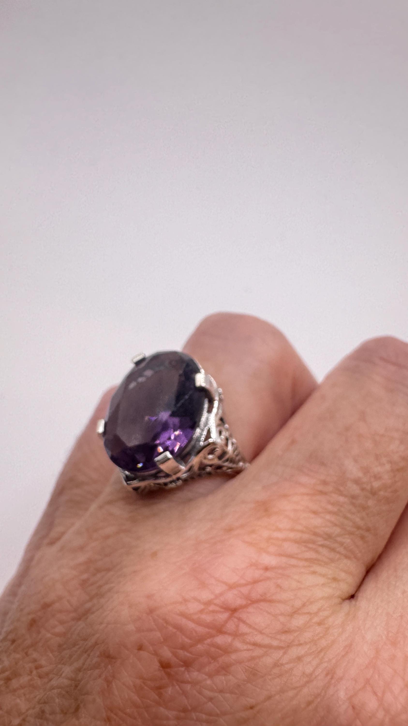 Vintage Purple Amethyst Ring 925 Sterling Silver Size 8