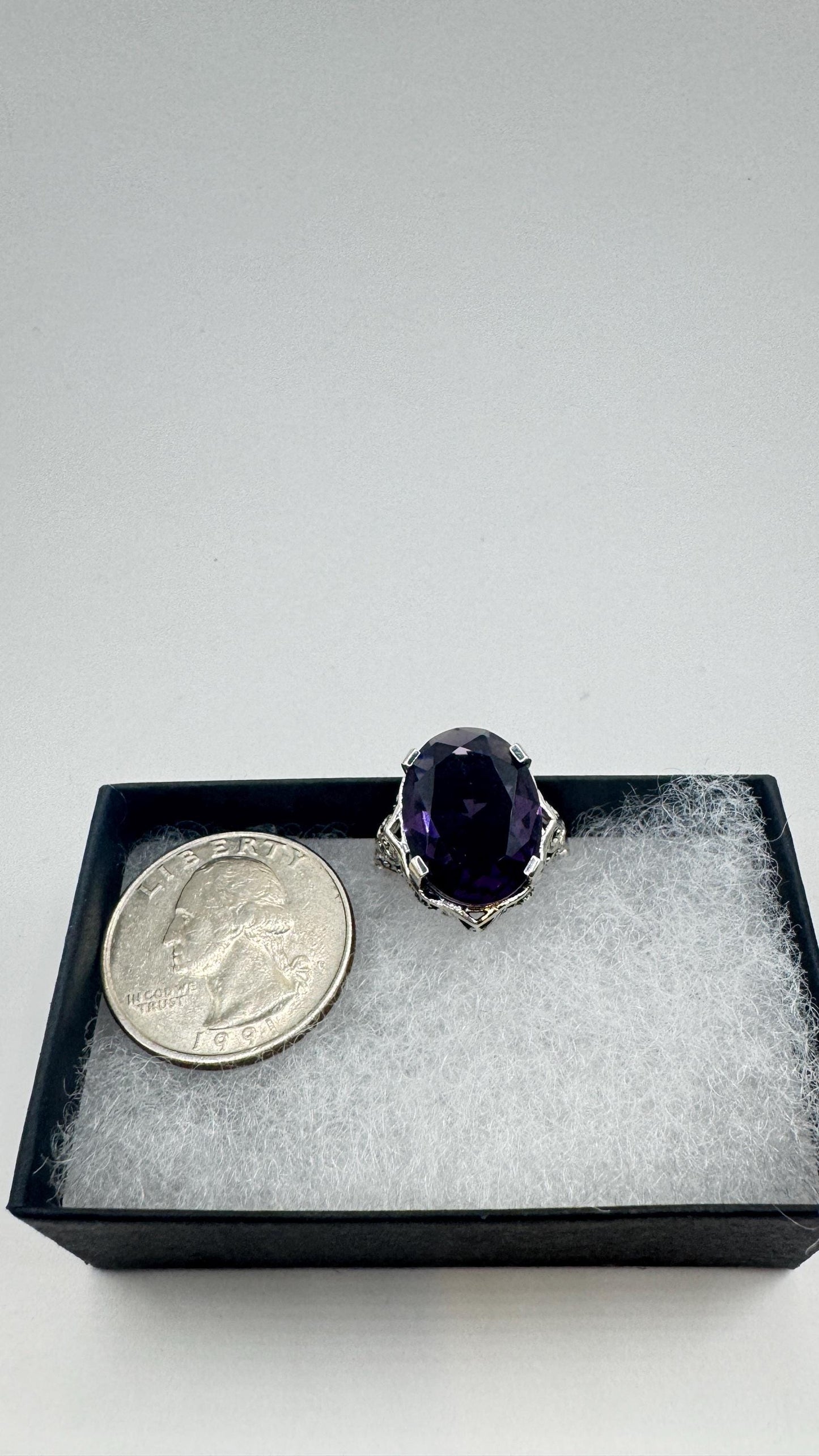 Vintage Purple Amethyst Ring 925 Sterling Silver Size 8