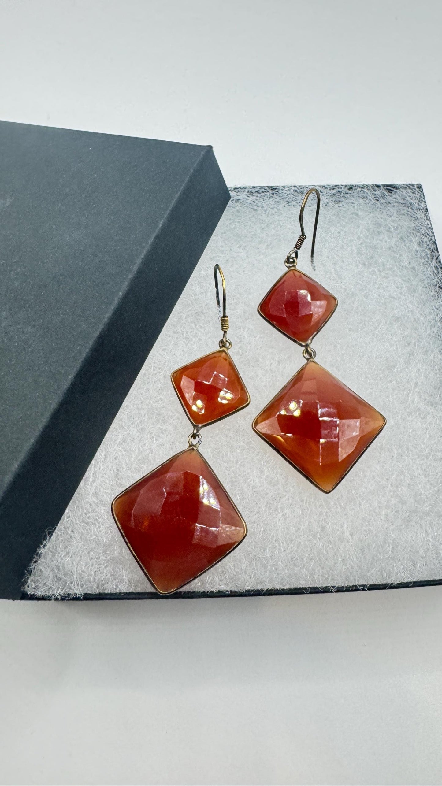 Vintage Red Carnelian 925 Sterling lever backs Silver Dangle Chandelier Earrings