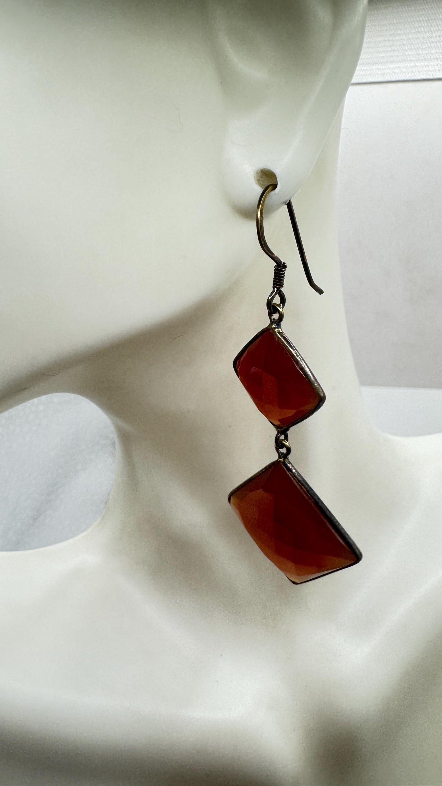 Vintage Red Carnelian 925 Sterling lever backs Silver Dangle Chandelier Earrings