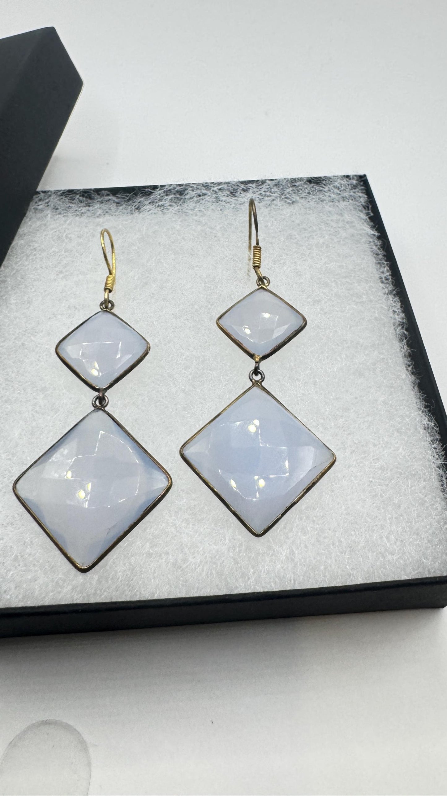 Vintage Blue Chalcedony earrings Gold Sterling Silver Chandelier