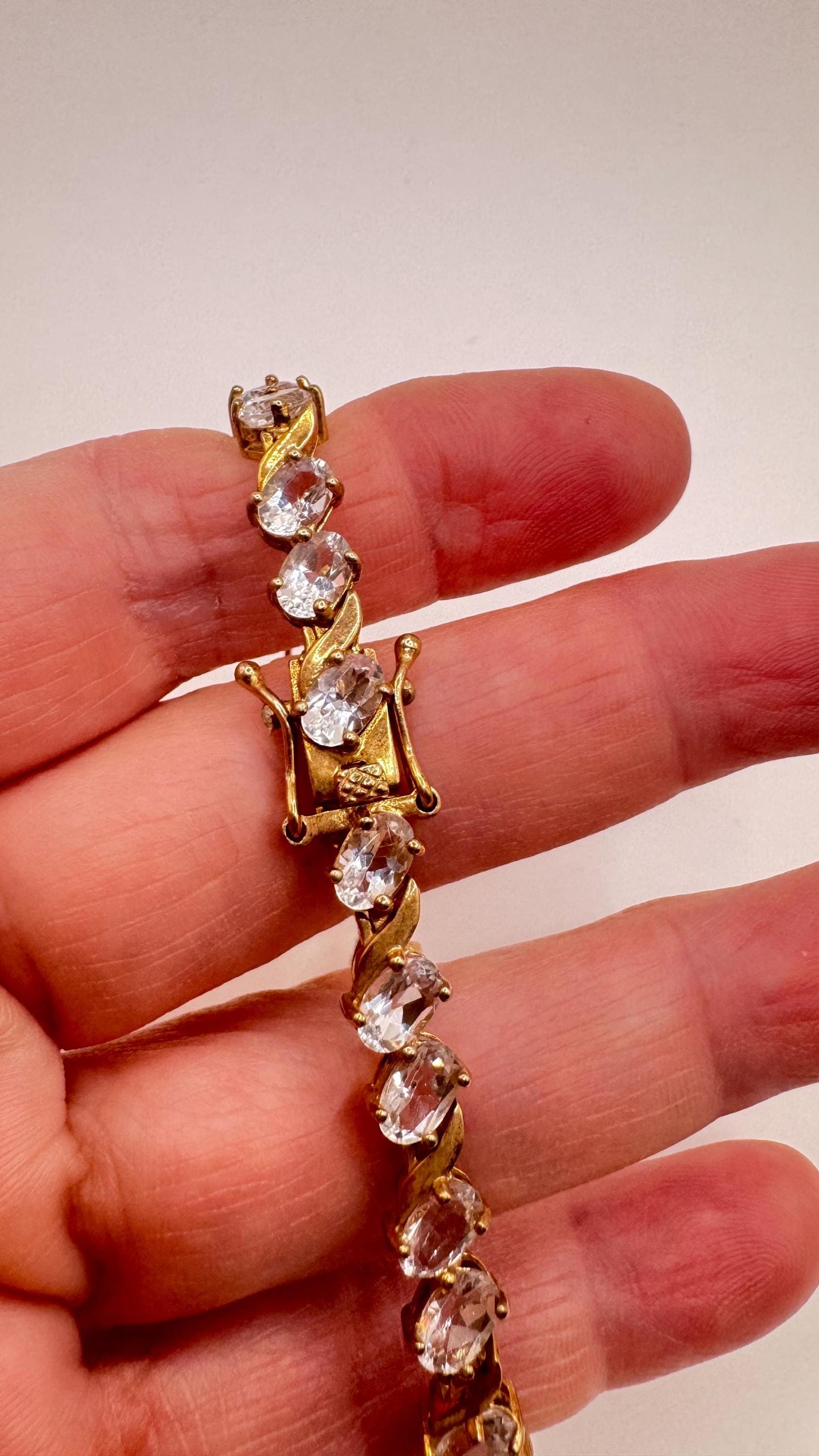 Vintage Pale Clear Aquamarine 925 Golden Sterling Silver Tennis Bracelet