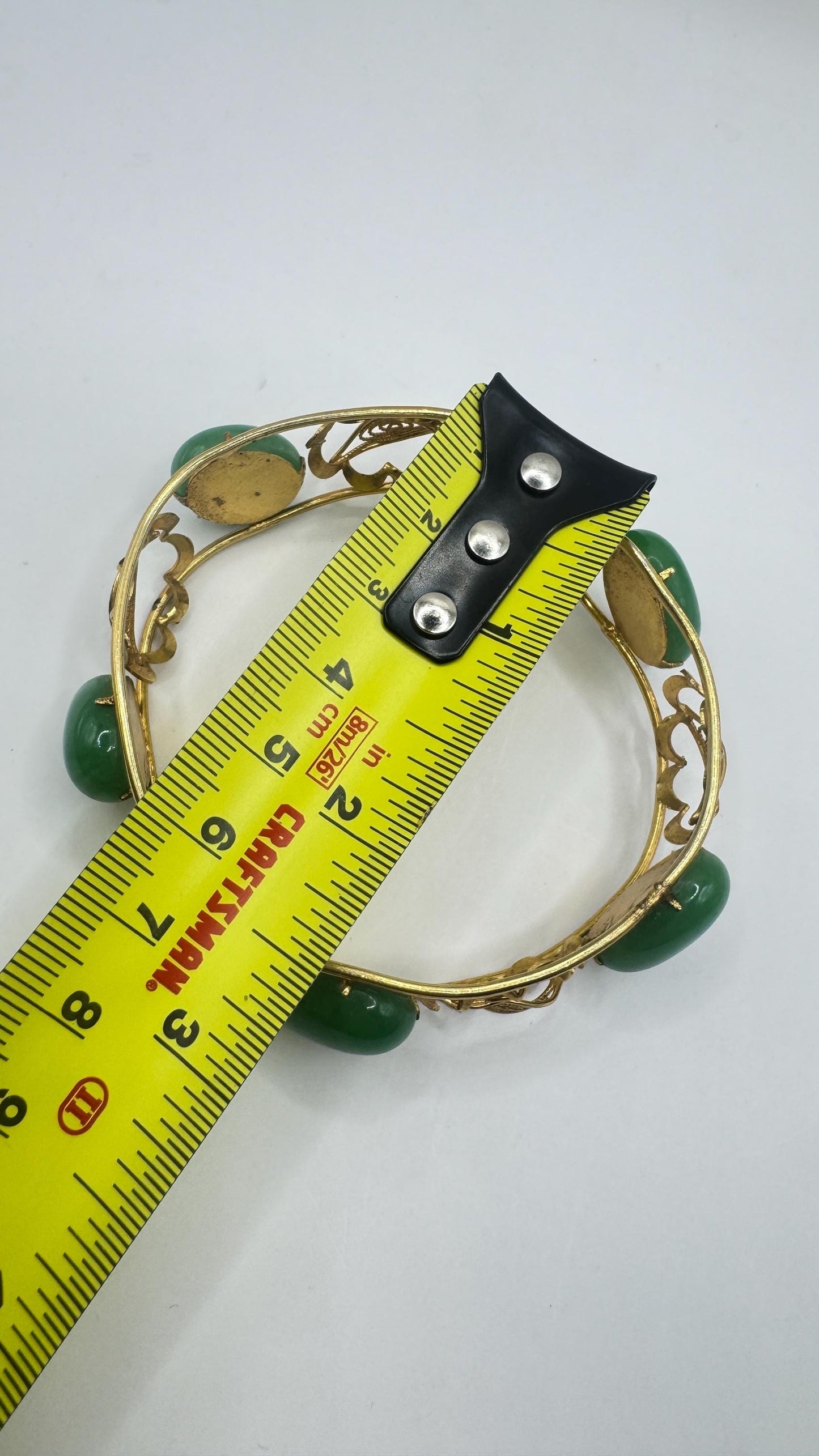 Vintage Green Jade Bangle Bracelet Gold filled Cuff
