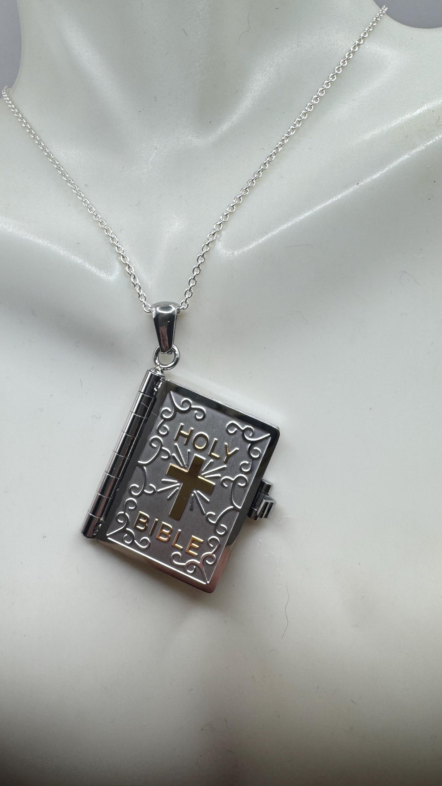 Vintage Cross Bible Locket Choker Stainless Steel Necklace
