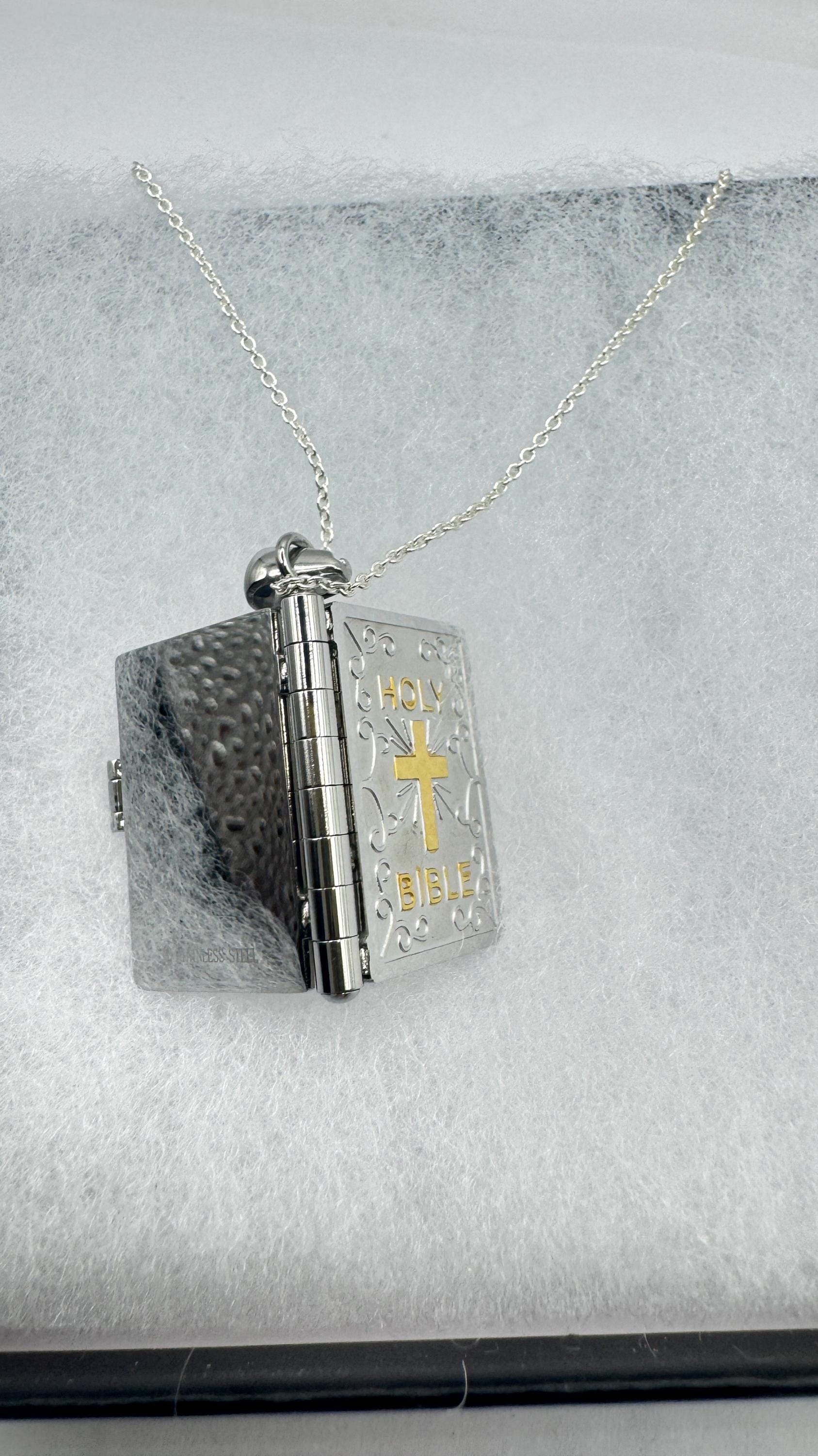 Vintage Cross Bible Locket Choker Stainless Steel Necklace