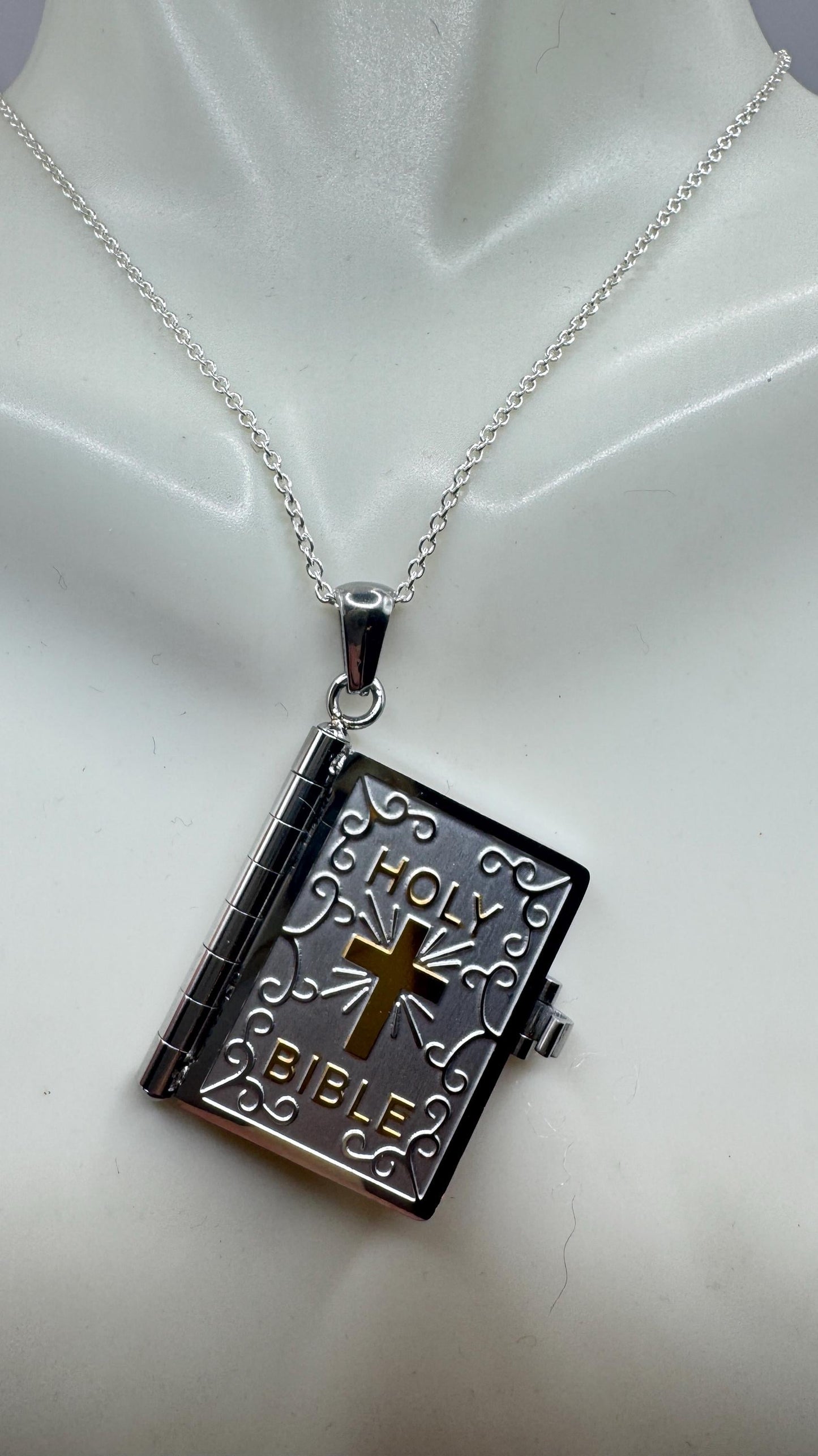 Vintage Cross Bible Locket Choker Stainless Steel Necklace
