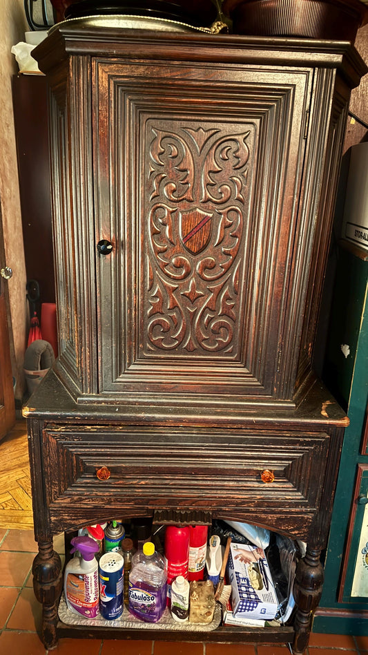 vintage Wooden Hutch Cabinet Gothic style LOCAL pick up only NYC