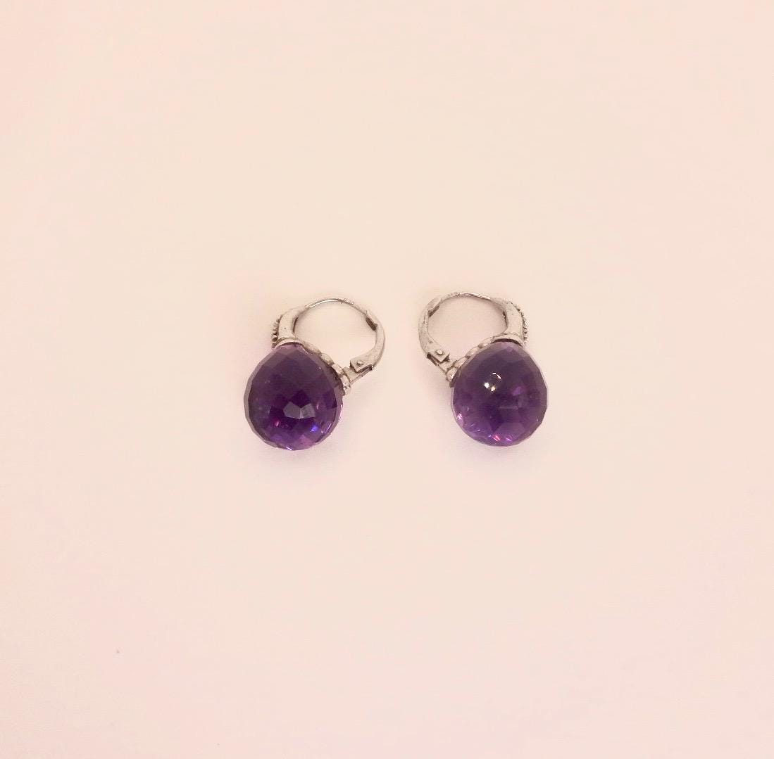 Vintage Amethyst Earrings 925 Sterling Silver Deco Drop