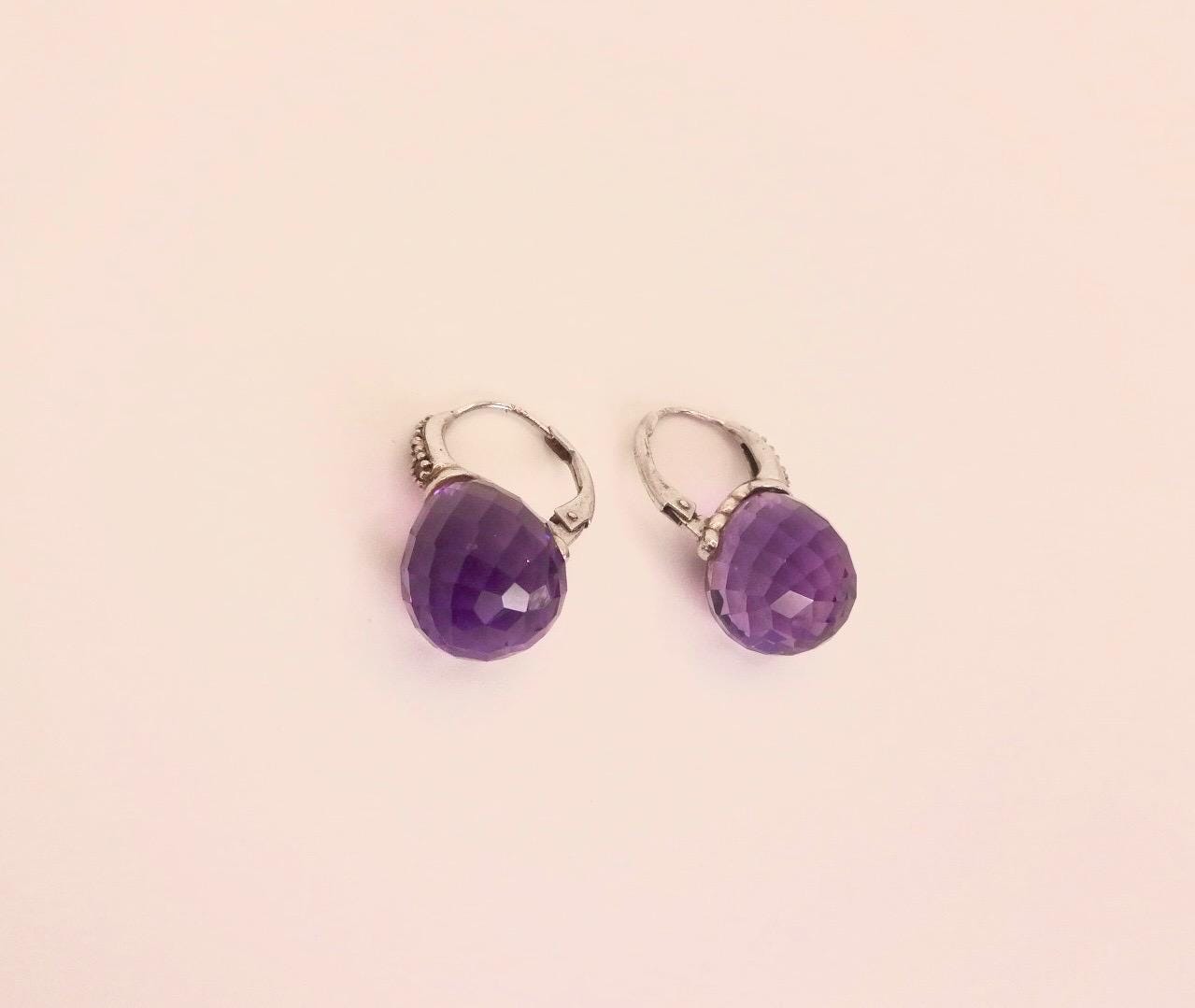 Vintage Amethyst Earrings 925 Sterling Silver Deco Drop