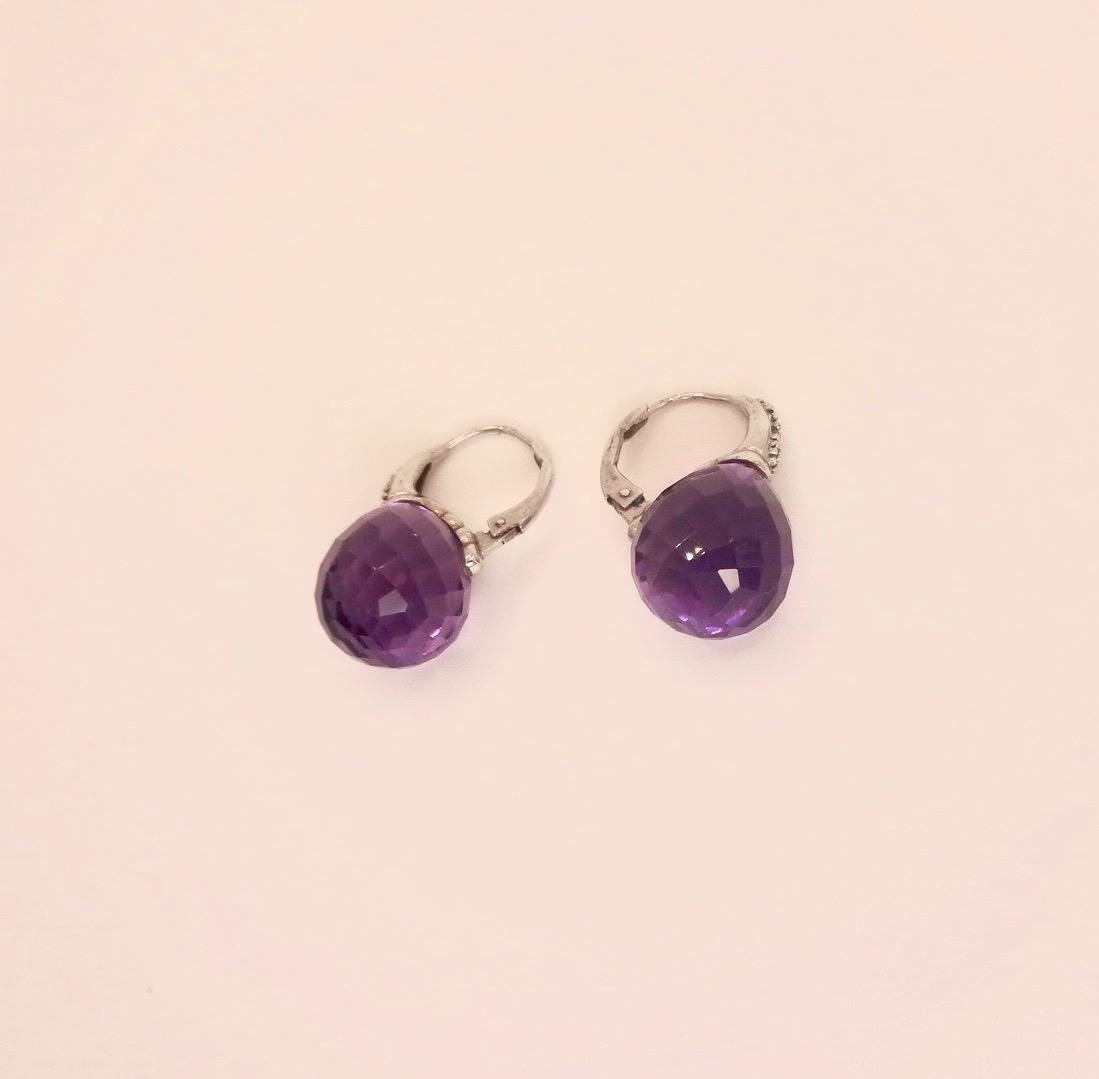 Vintage Amethyst Earrings 925 Sterling Silver Deco Drop