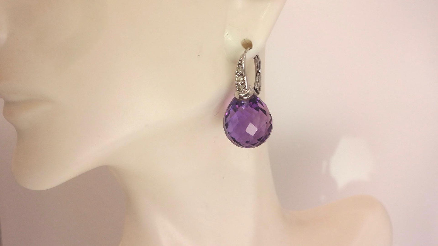 Vintage Amethyst Earrings 925 Sterling Silver Deco Drop