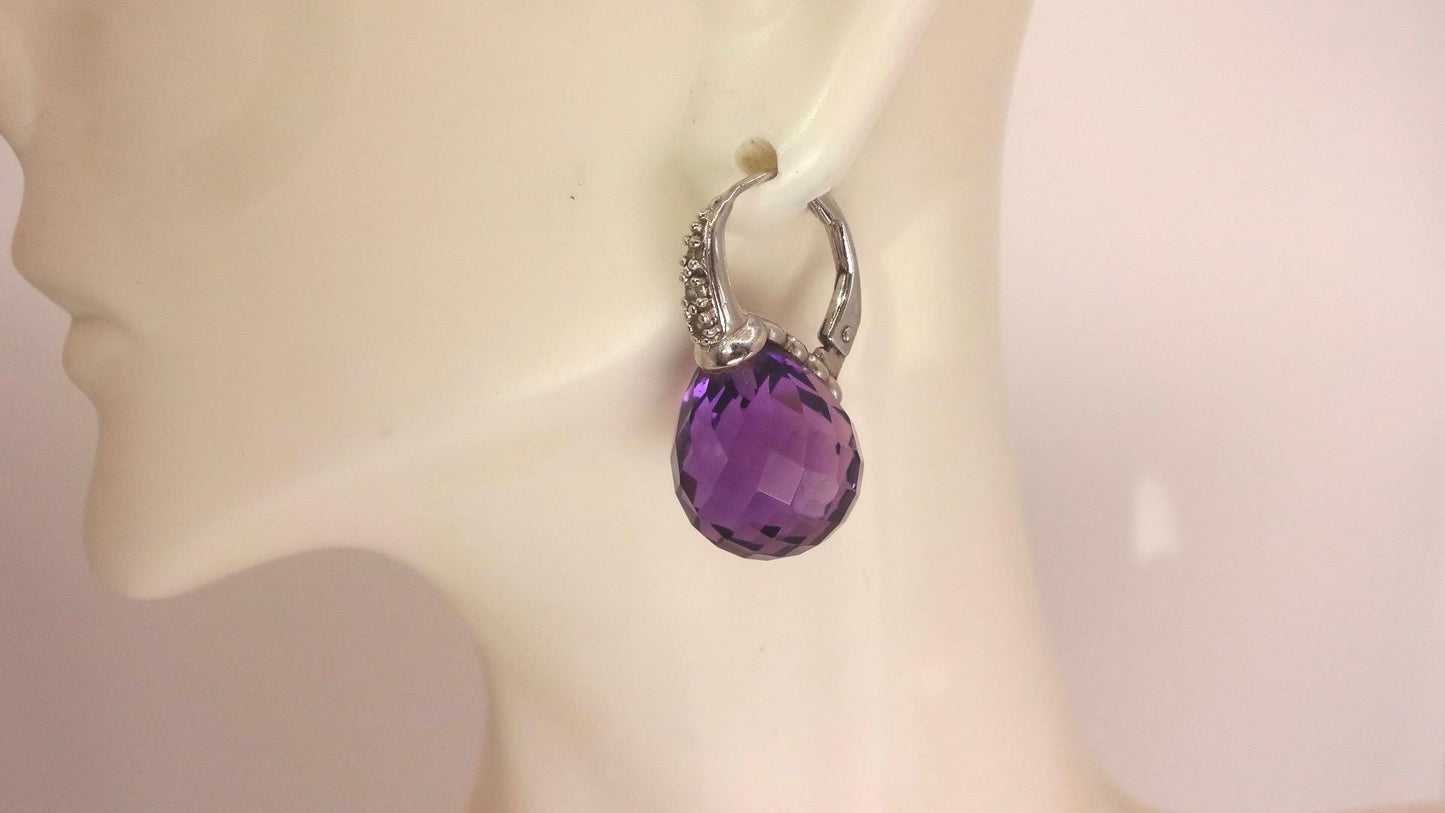 Vintage Amethyst Earrings 925 Sterling Silver Deco Drop