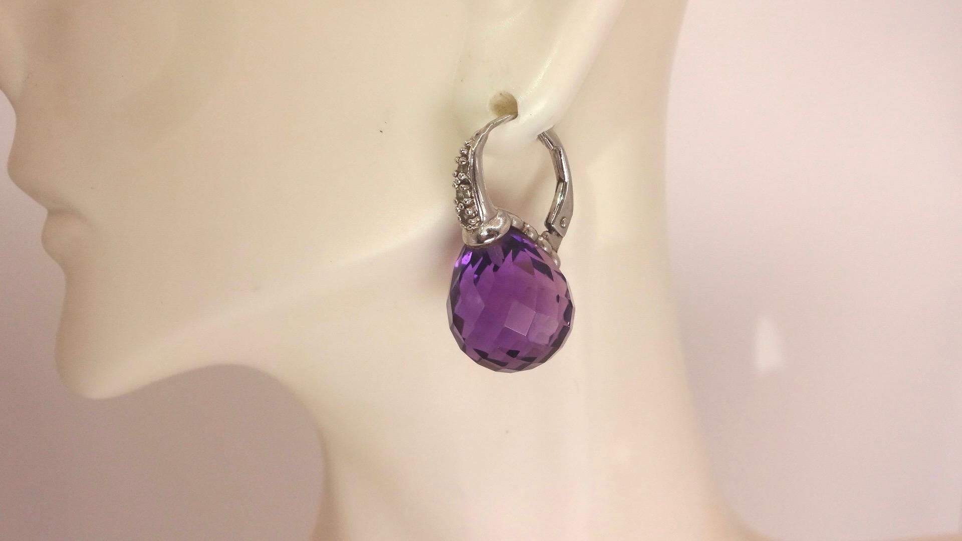 Vintage Amethyst Earrings 925 Sterling Silver Deco Drop