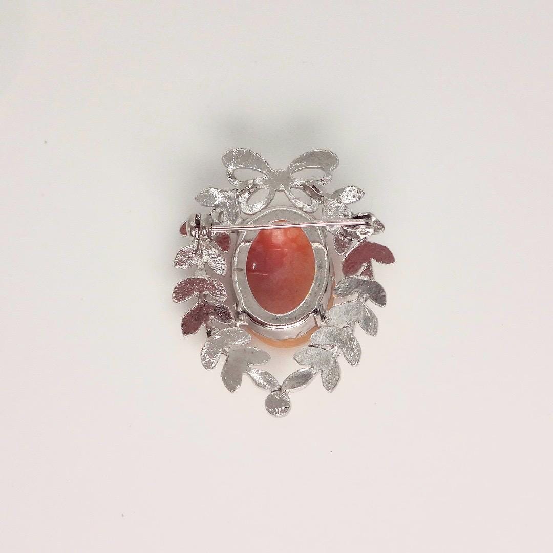 Vintage Shell Cameo 925 Sterling Silver Necklace Pin Choker