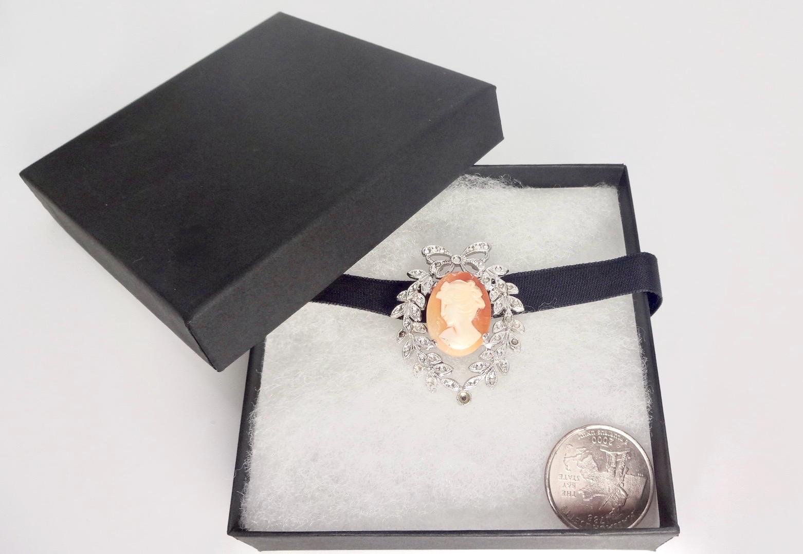 Vintage Shell Cameo 925 Sterling Silver Necklace Pin Choker