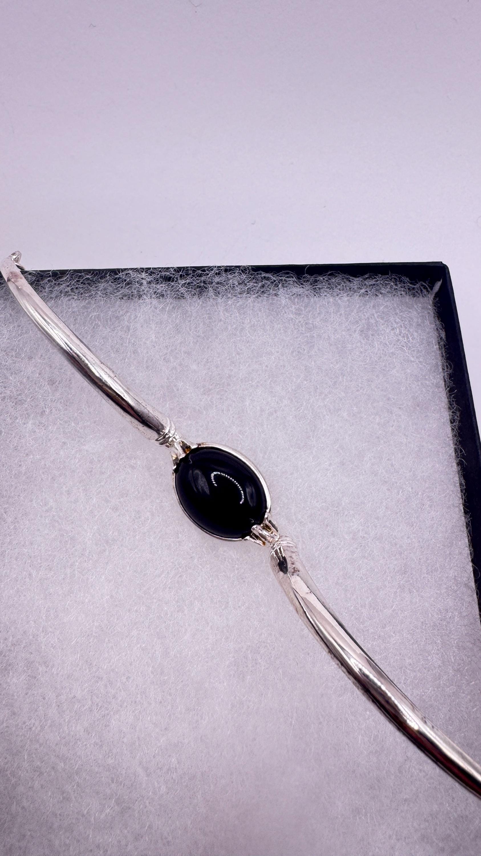 Vintage 925 Sterling Silver Black Onyx Bracelet