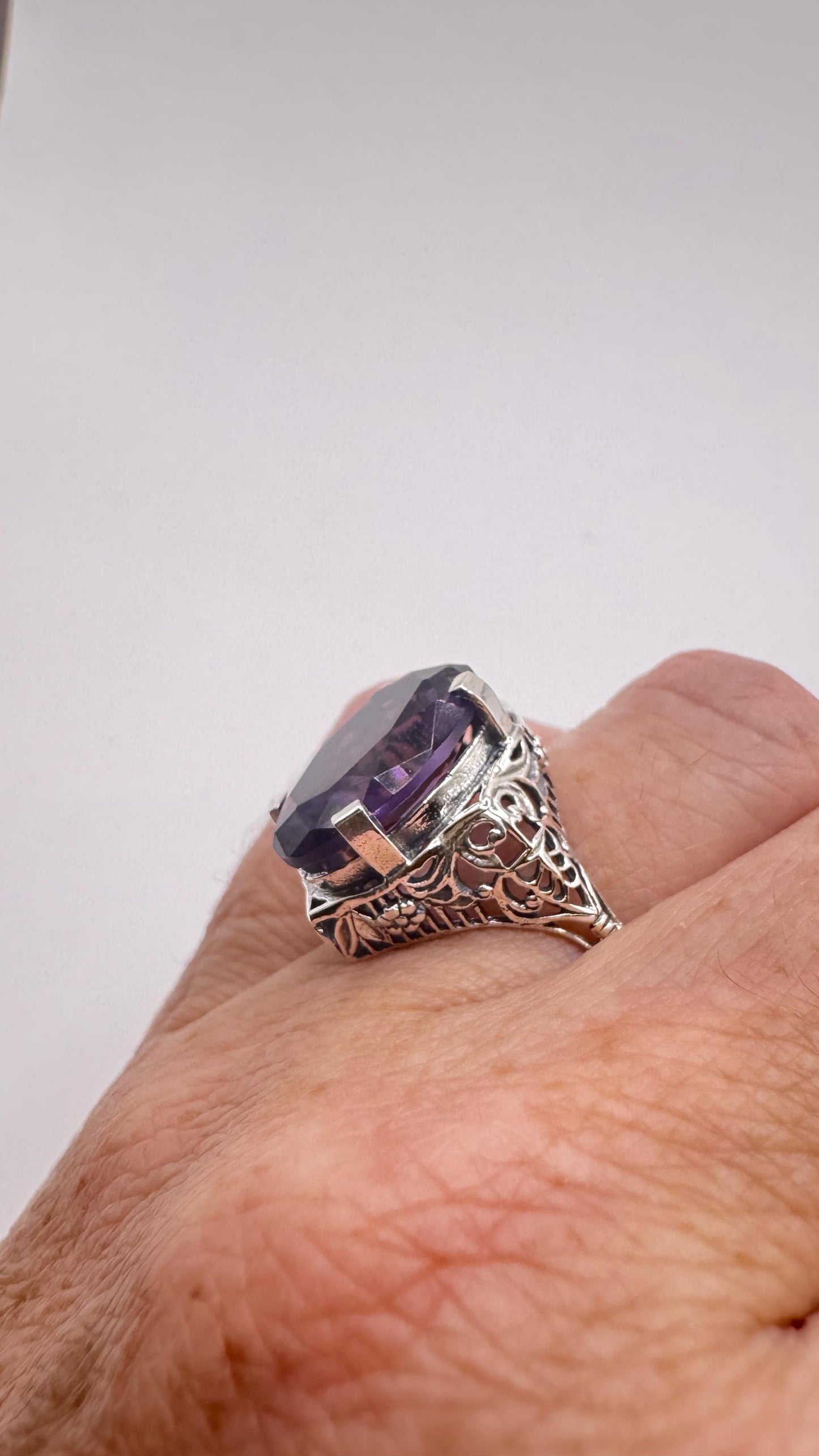 Vintage Purple Amethyst Ring 925 Sterling Silver Size 8