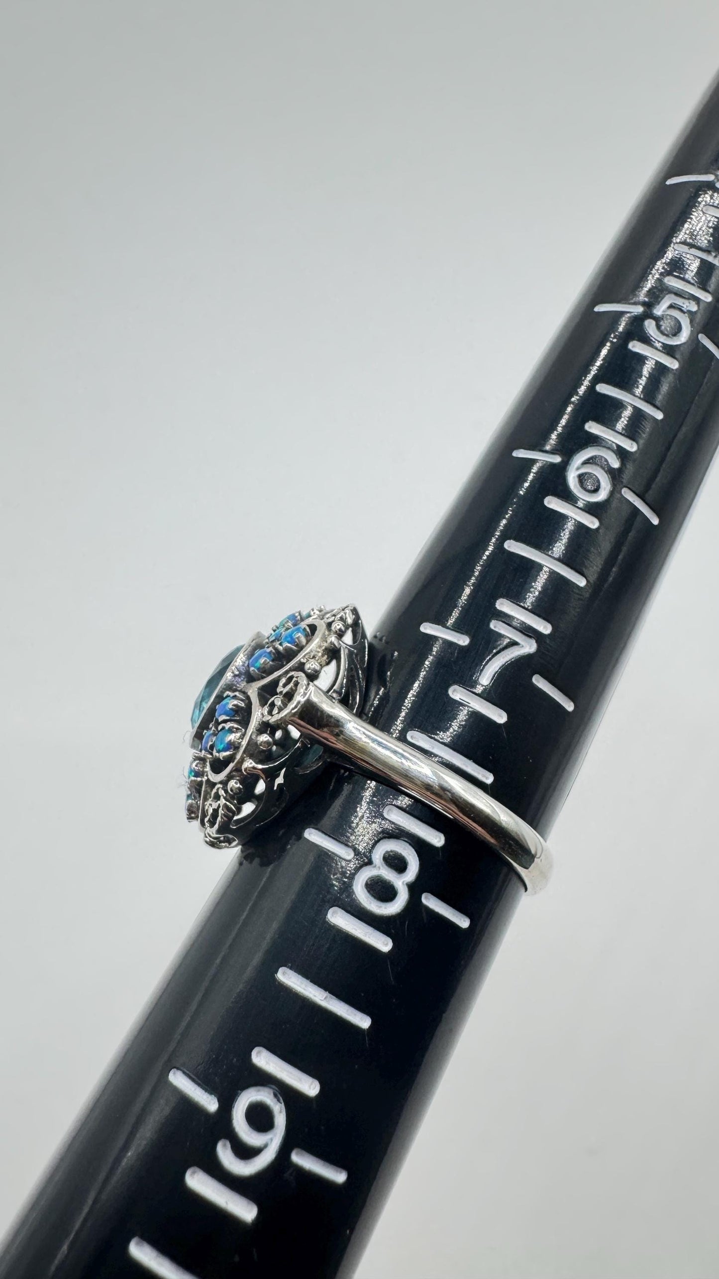 Vintage Fire Opal Blue Topaz 925 Sterling Silver Ring