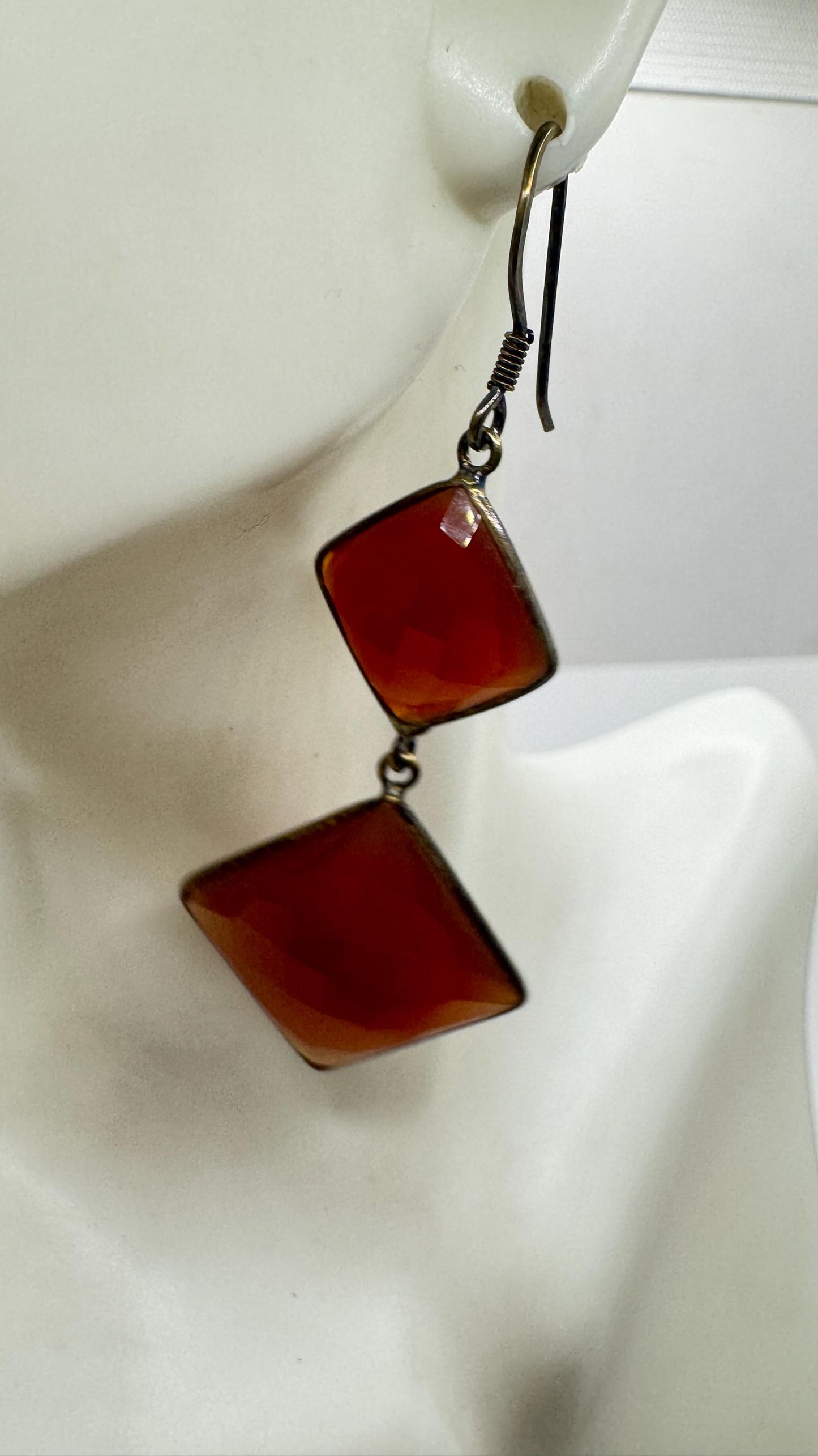 Vintage Red Carnelian 925 Sterling lever backs Silver Dangle Chandelier Earrings