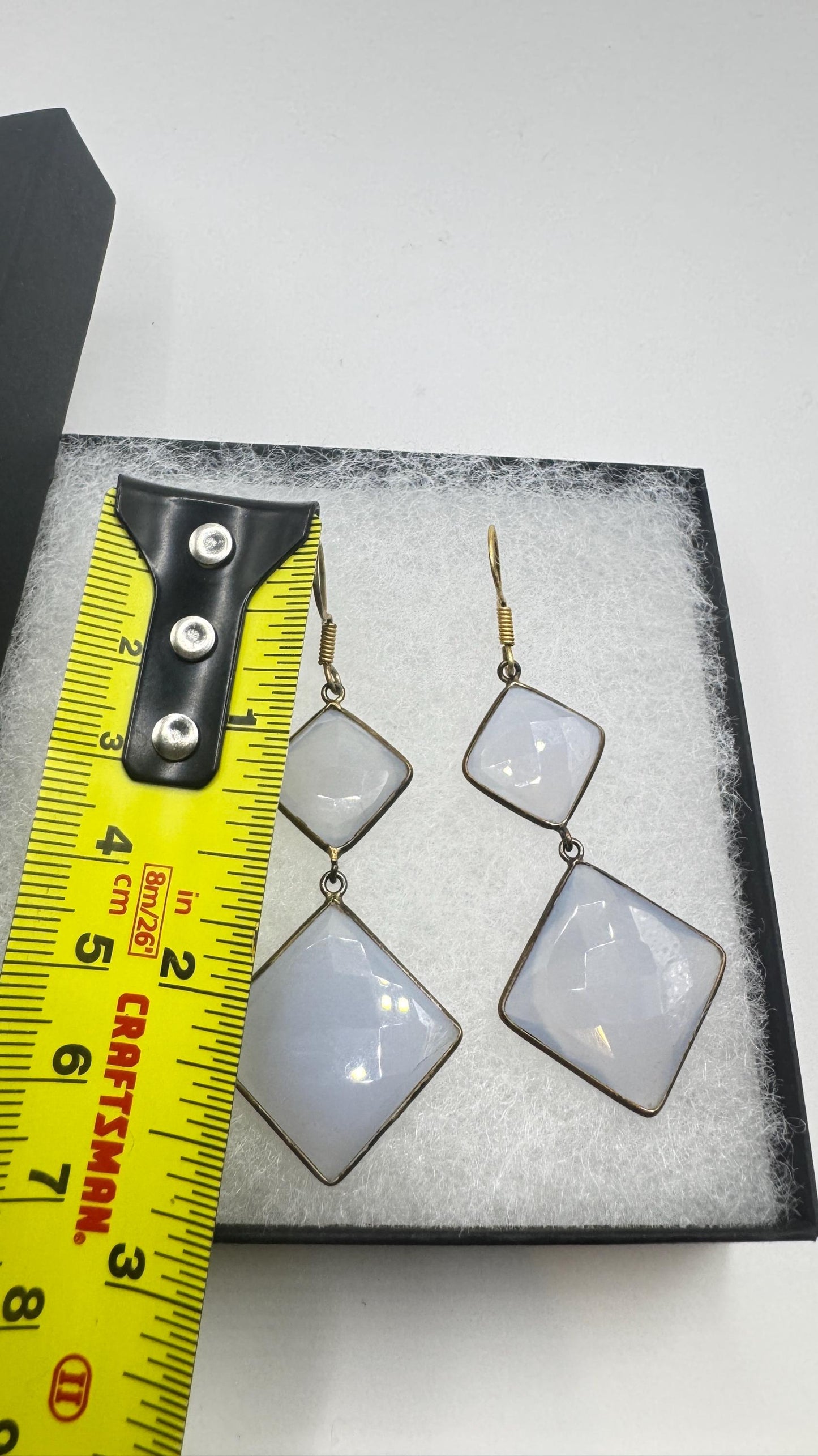 Vintage Blue Chalcedony earrings Gold Sterling Silver Chandelier
