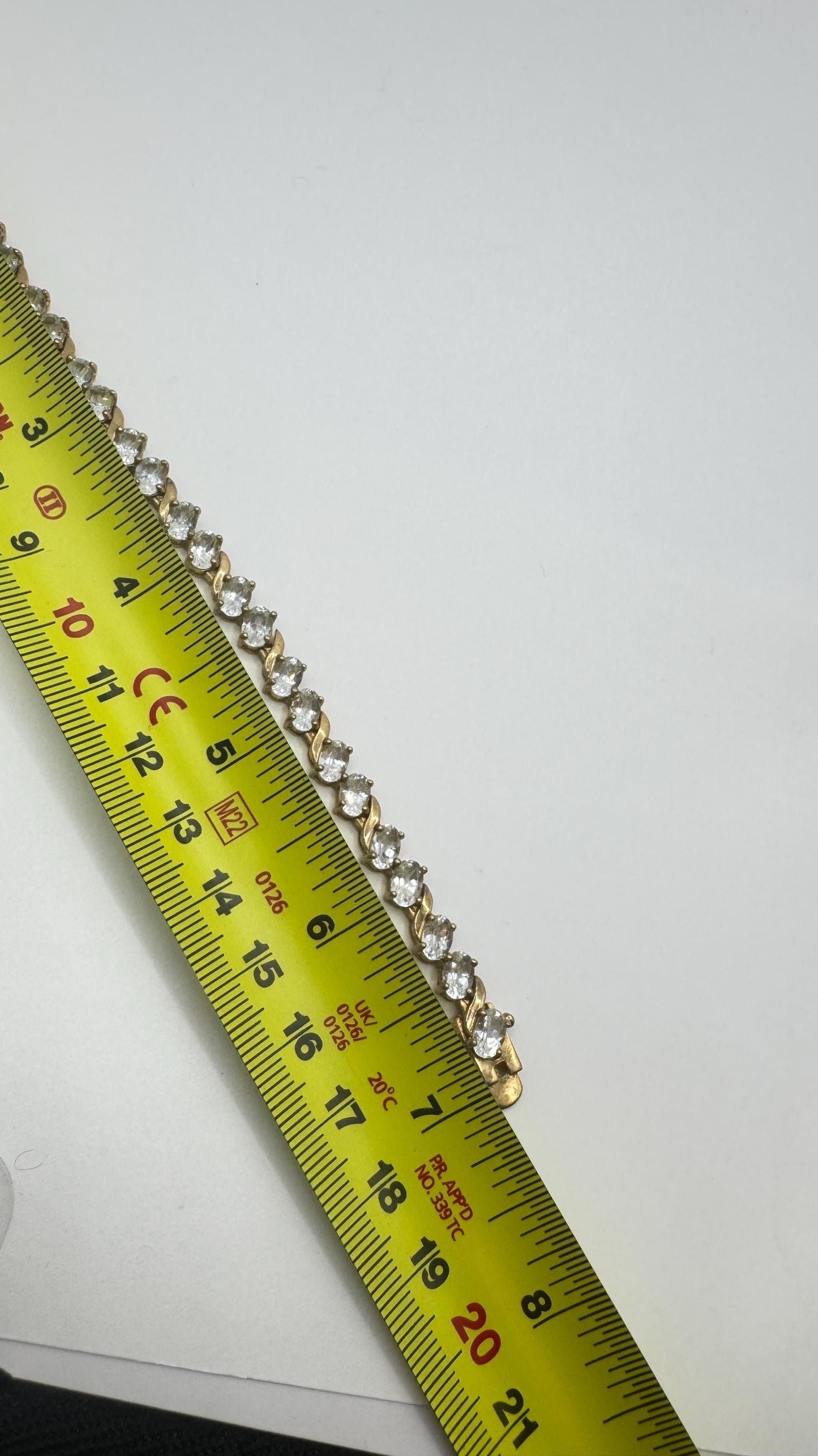 Vintage Pale Clear Aquamarine 925 Golden Sterling Silver Tennis Bracelet