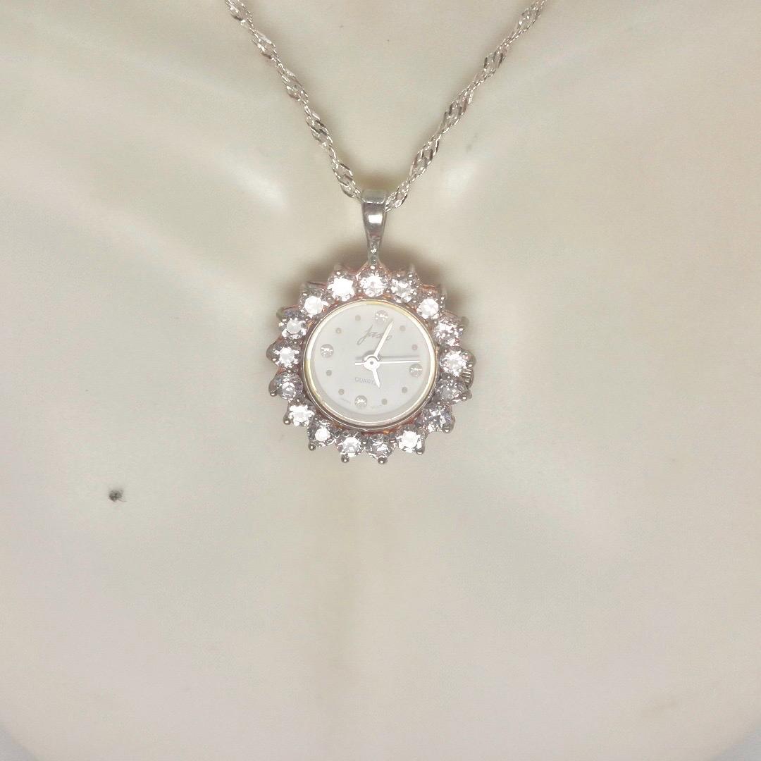 Vintage Watch Necklace 925 Sterling Silver Clear CZ