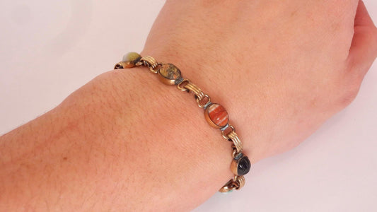 Vintage Scarab Bracelet Gold filled Carved Gemstones