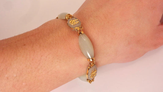 Vintage Green Jade Bracelet Golden Filled
