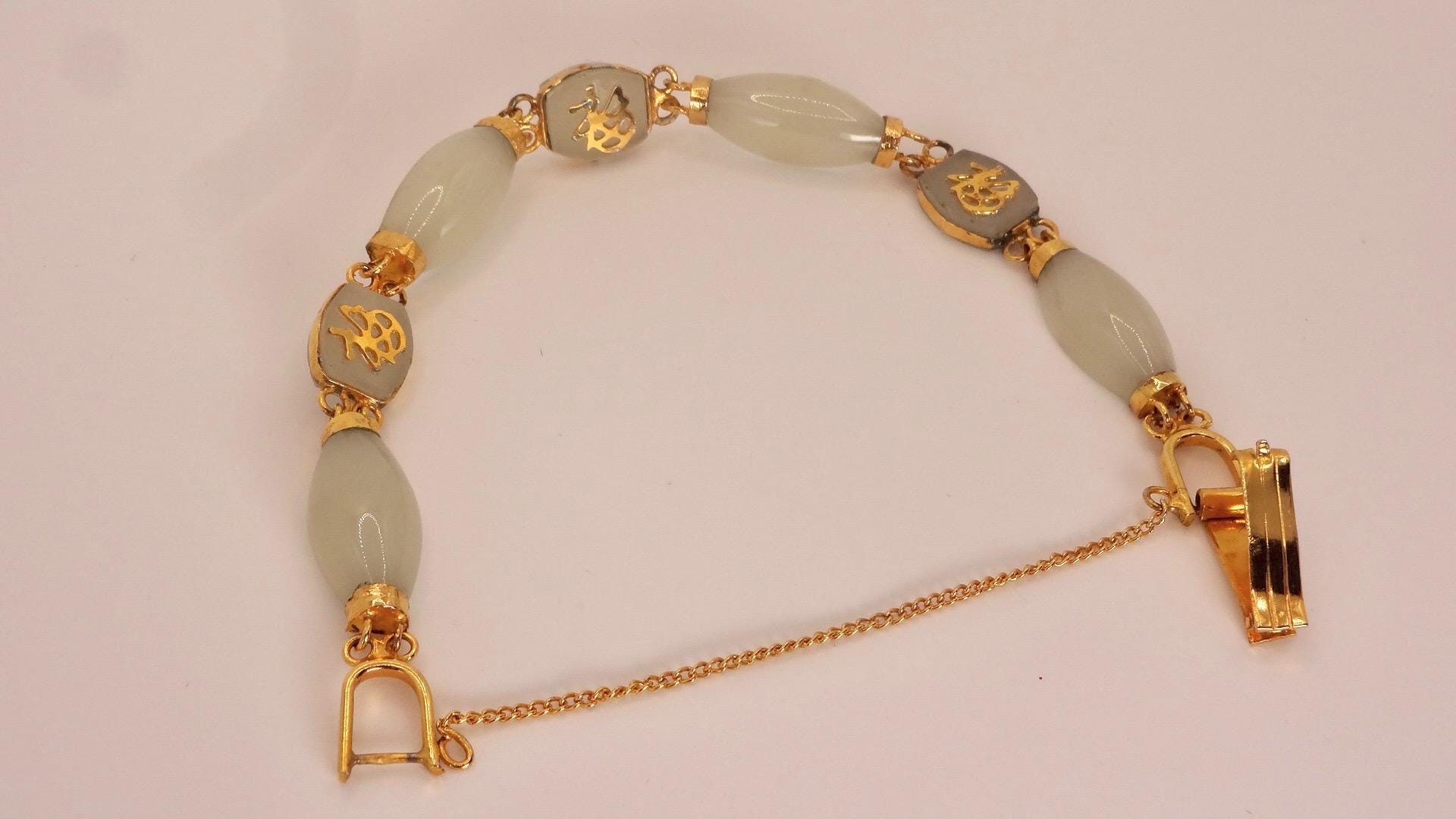 Vintage Green Jade Bracelet Golden Filled