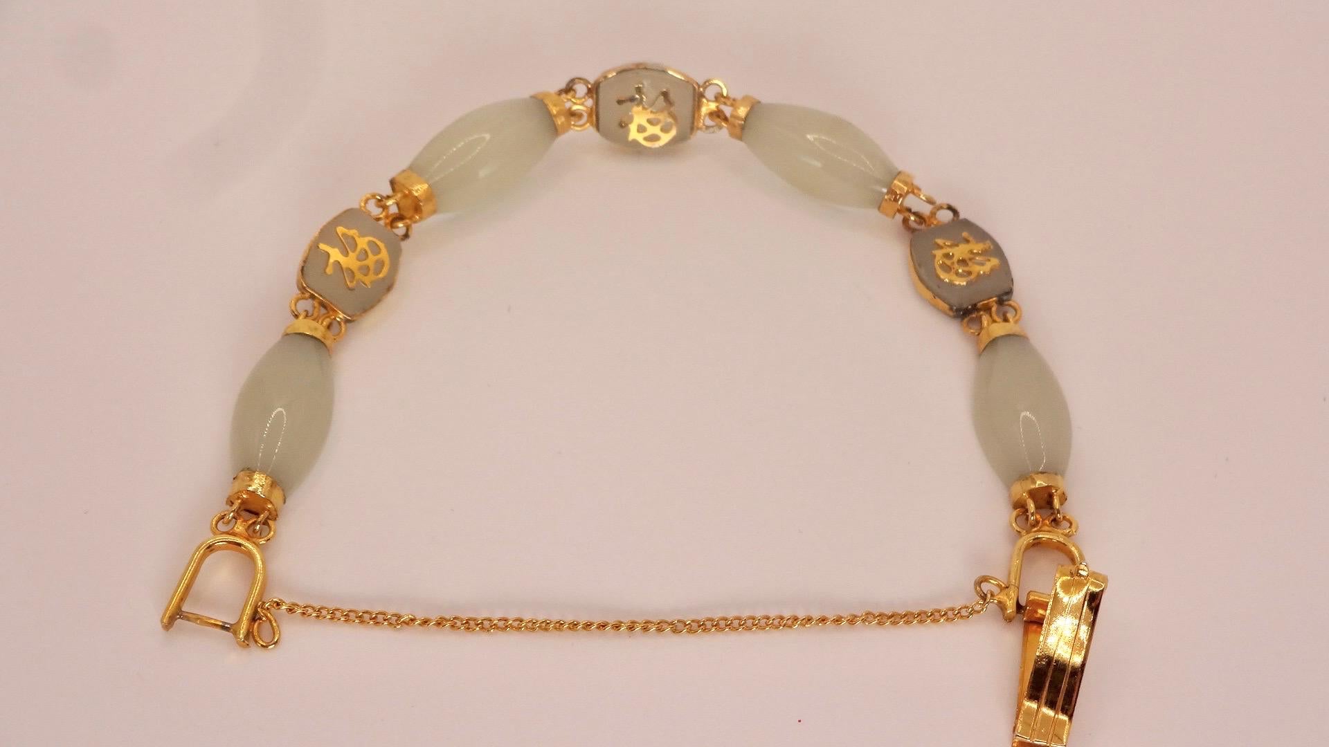 Vintage Green Jade Bracelet Golden Filled