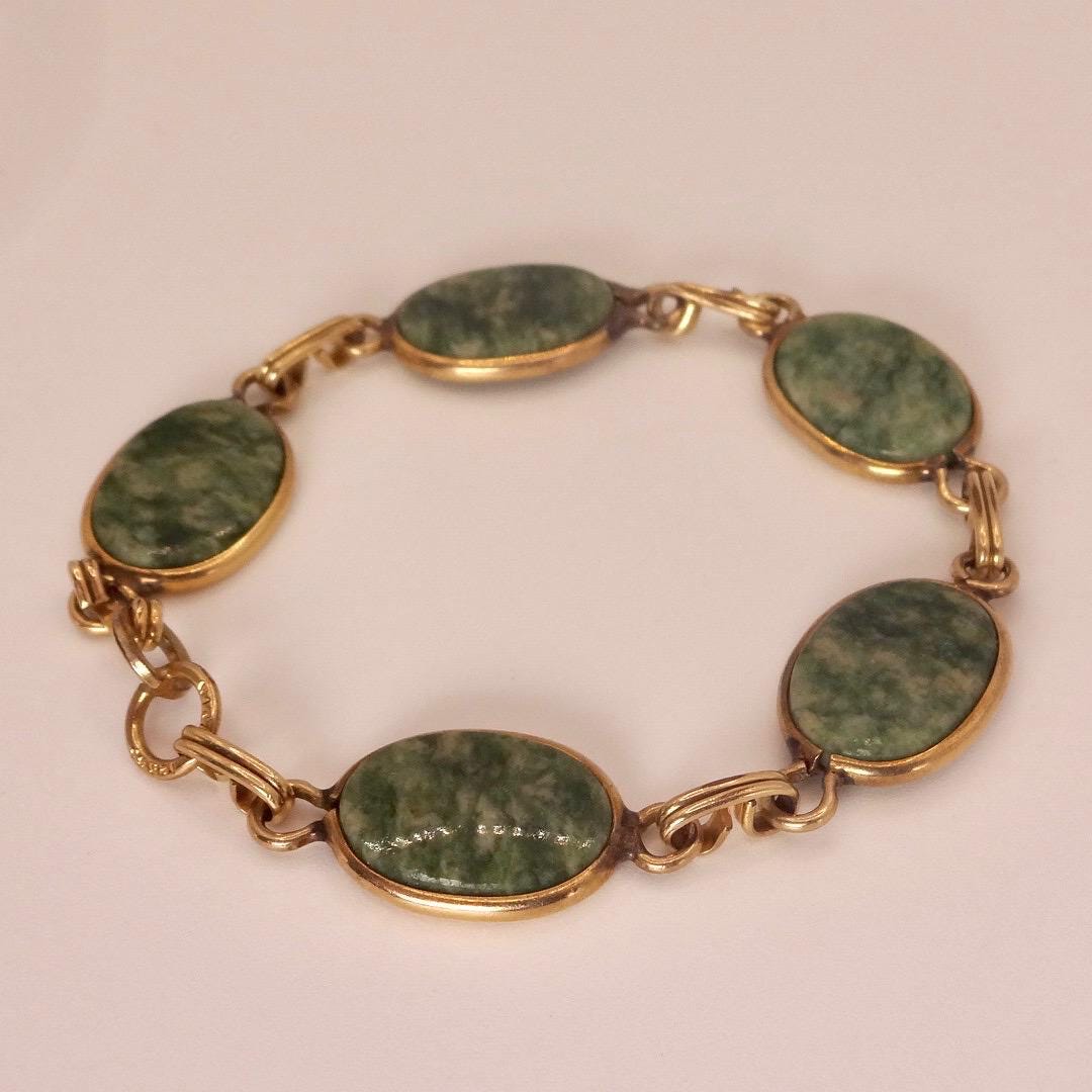 Vintage Green Jade Bracelet Gold filled