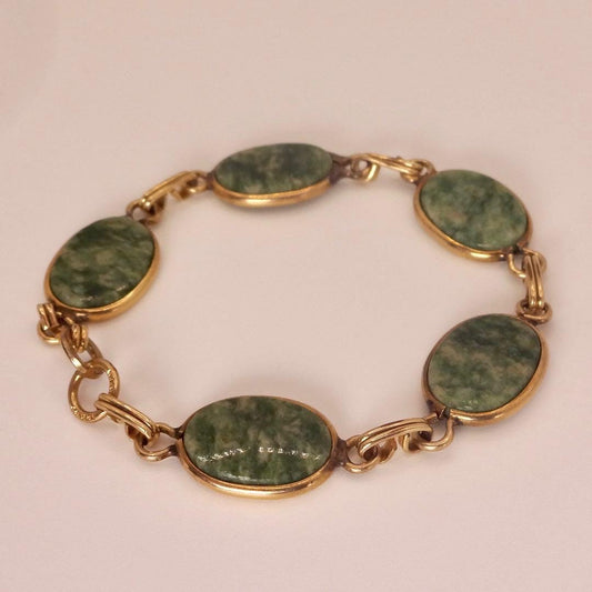 Vintage Green Jade Bracelet Gold filled