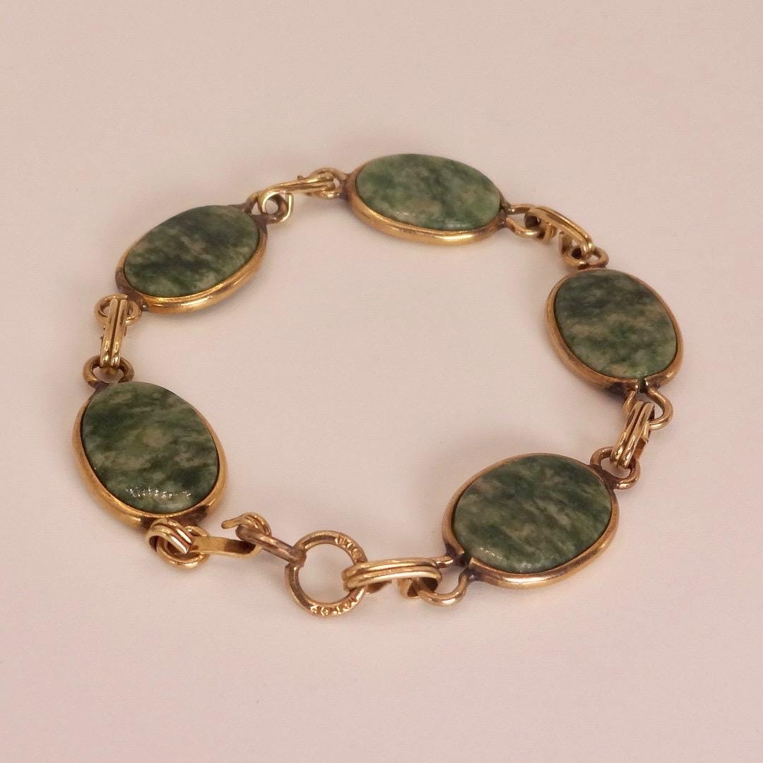 Vintage Green Jade Bracelet Gold filled
