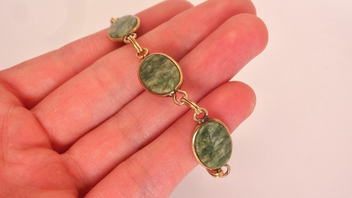Vintage Green Jade Bracelet Gold filled