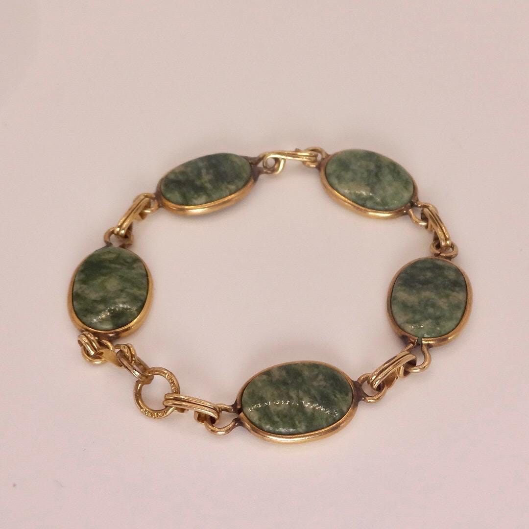 Vintage Green Jade Bracelet Gold filled
