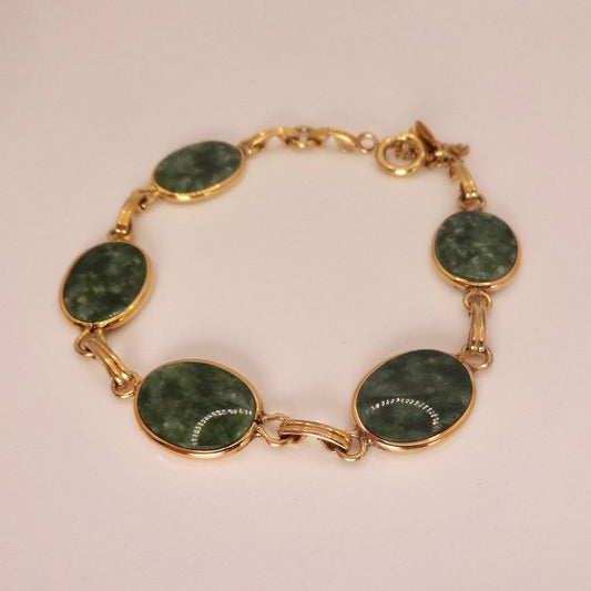 Vintage Green Jade Bracelet Golden Bronze