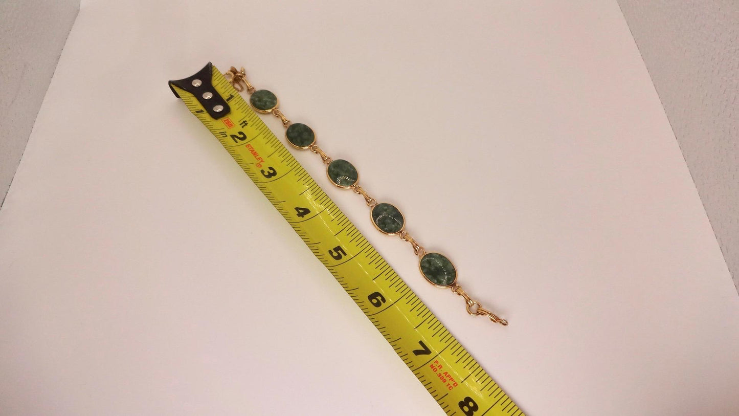 Vintage Green Jade Bracelet Golden Bronze