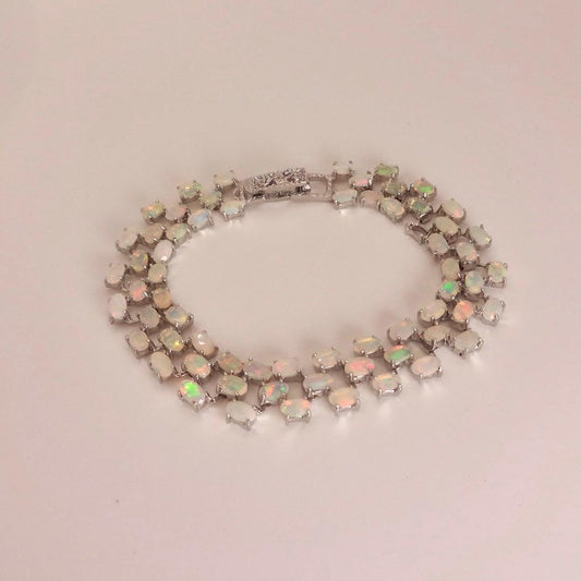 Vintage White Fire Opal Bracelet 925 Sterling Silver